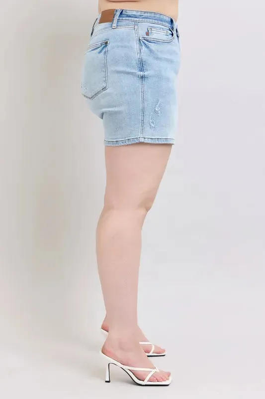 Judy Blue Full Size Mid Rise Washed Denim Shorts Plus Size