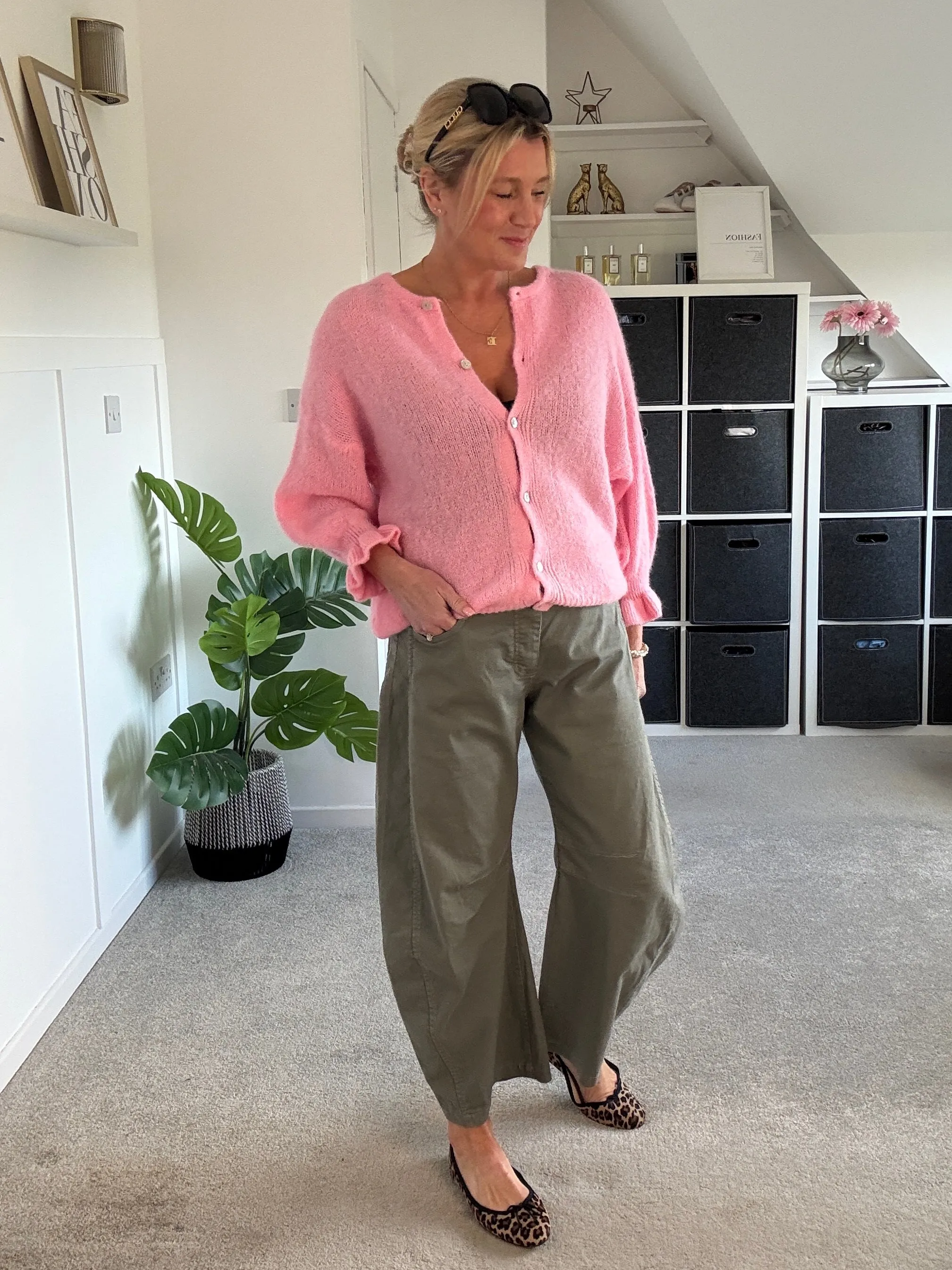 Khaki Cotton Barrel Leg Jeans