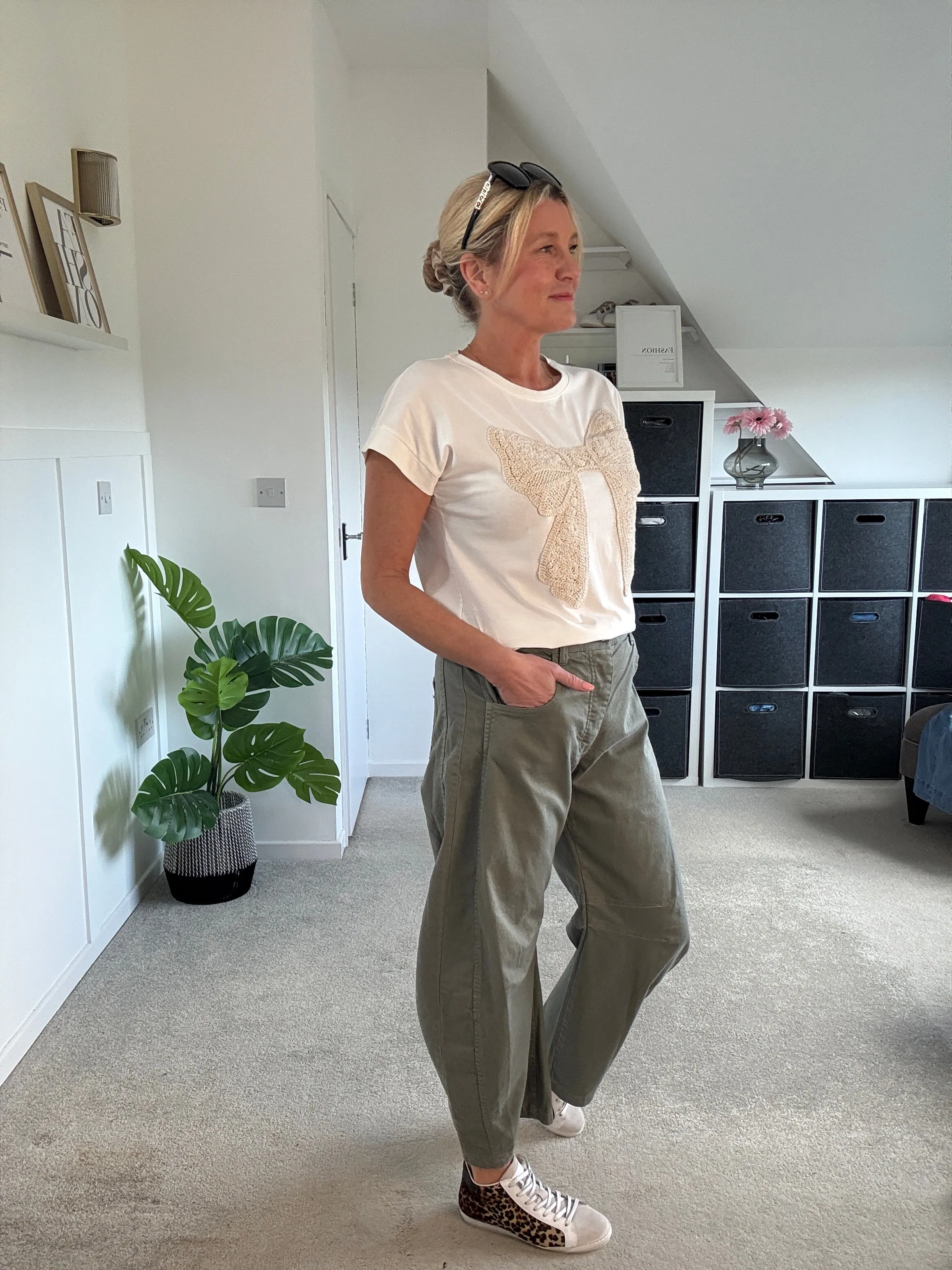 Khaki Cotton Barrel Leg Jeans