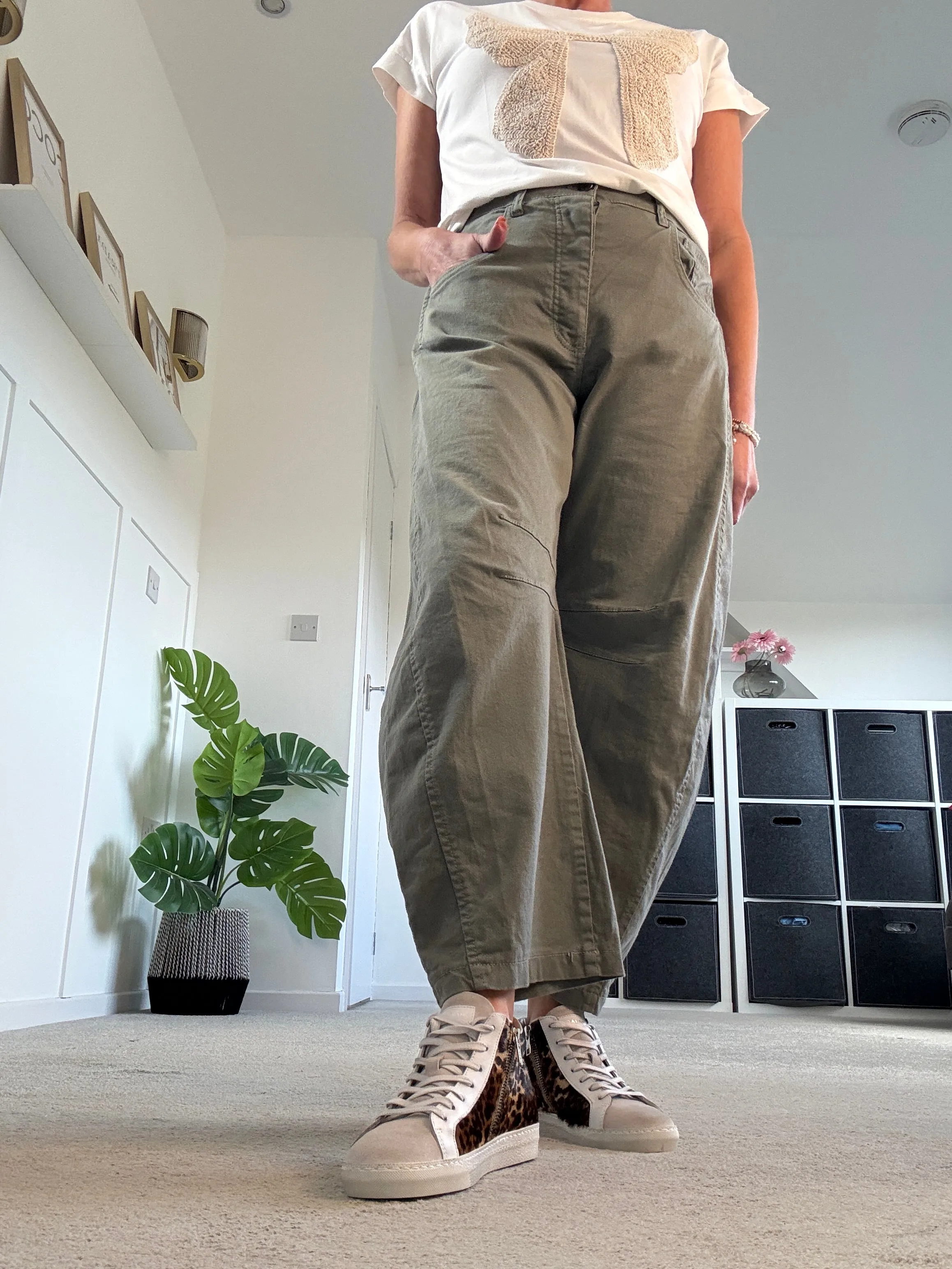 Khaki Cotton Barrel Leg Jeans