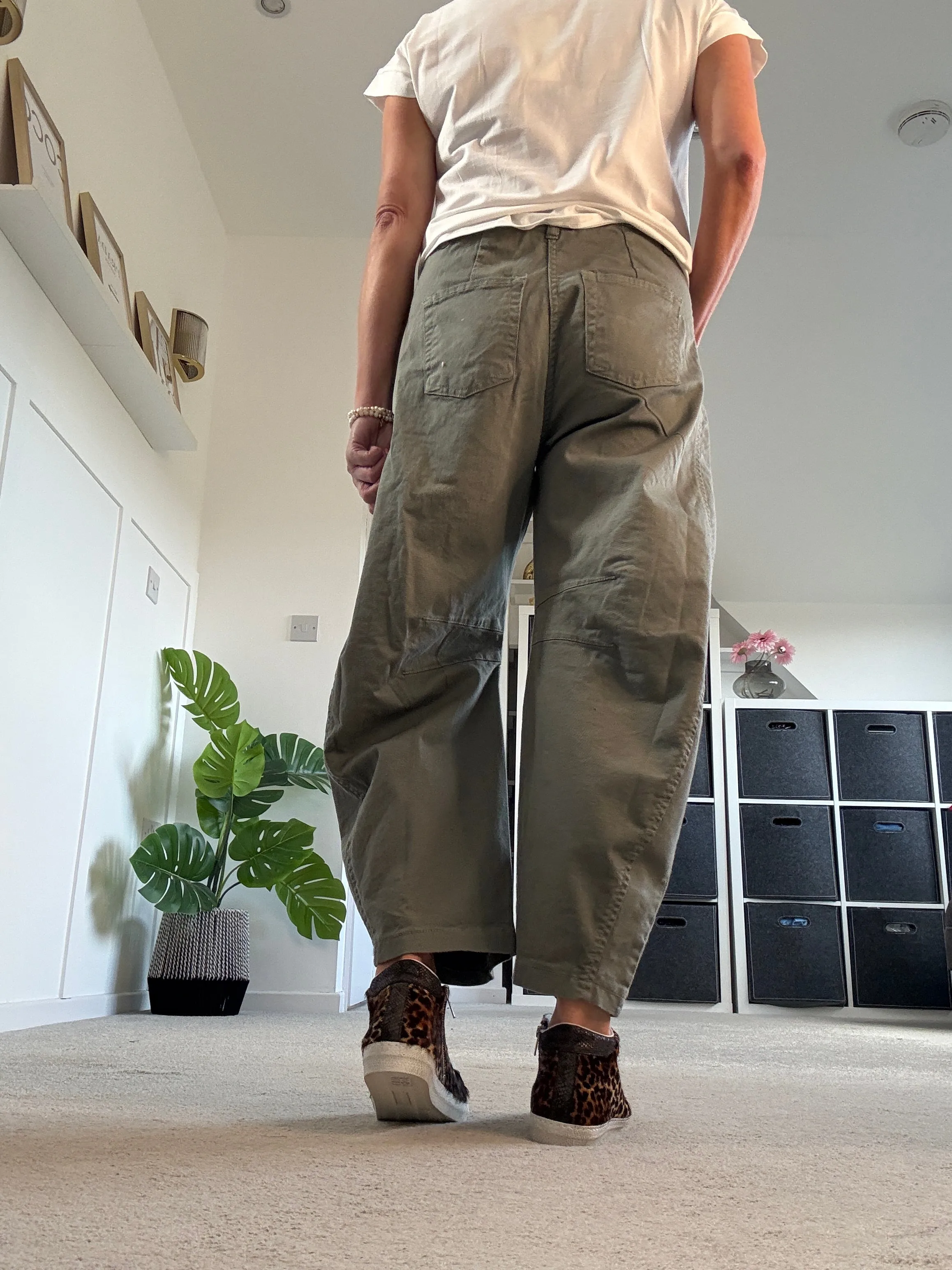 Khaki Cotton Barrel Leg Jeans