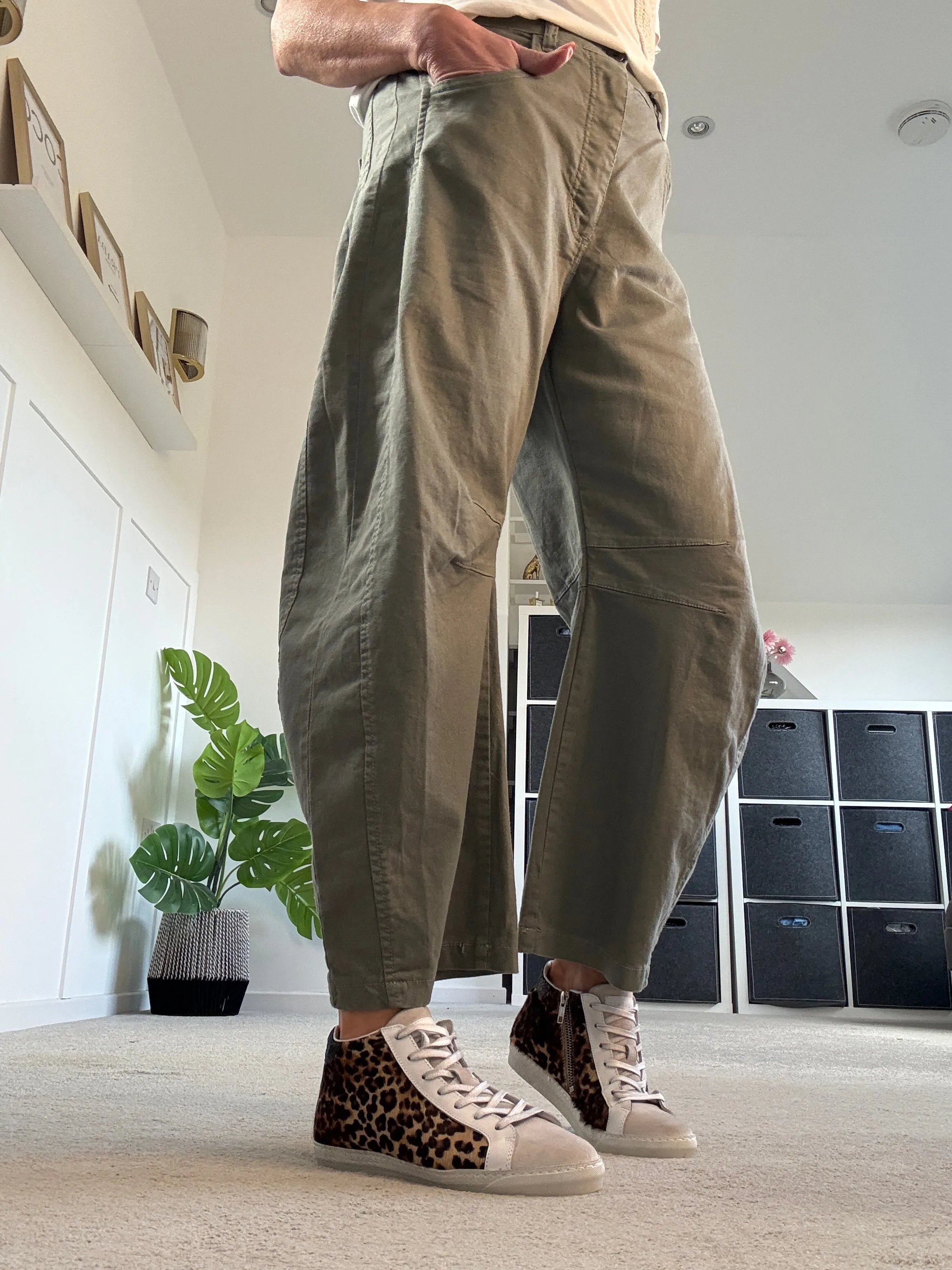 Khaki Cotton Barrel Leg Jeans