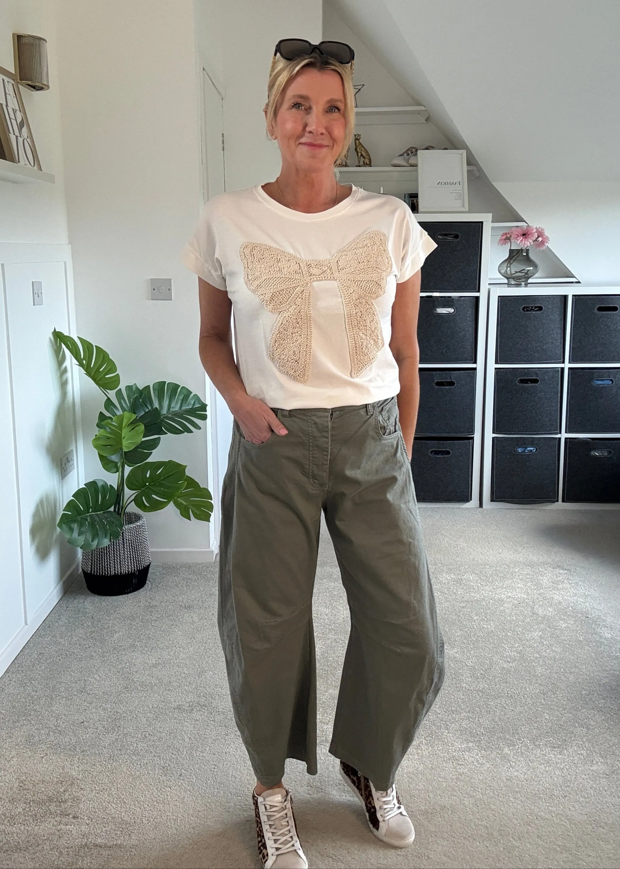 Khaki Cotton Barrel Leg Jeans