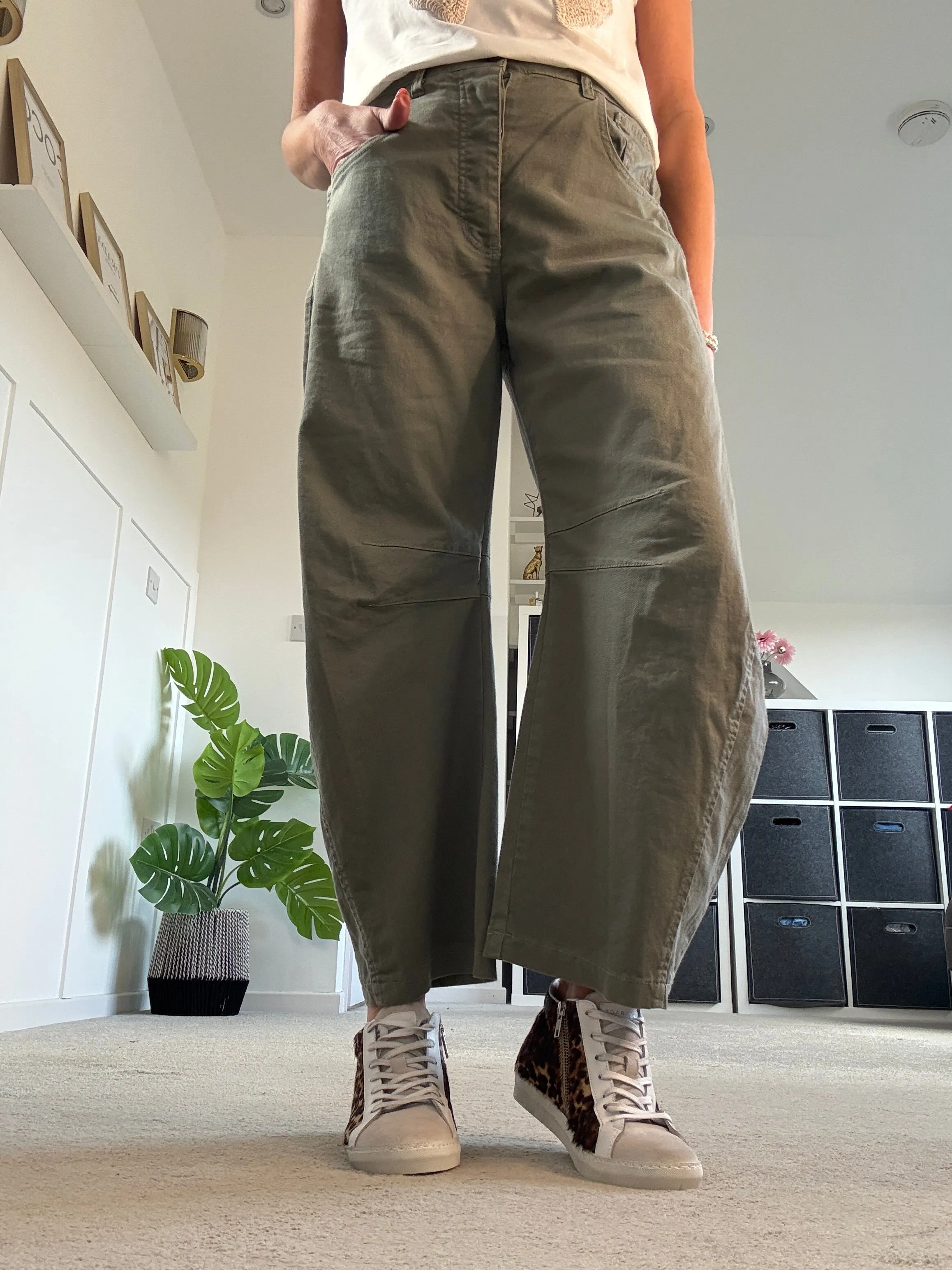 Khaki Cotton Barrel Leg Jeans