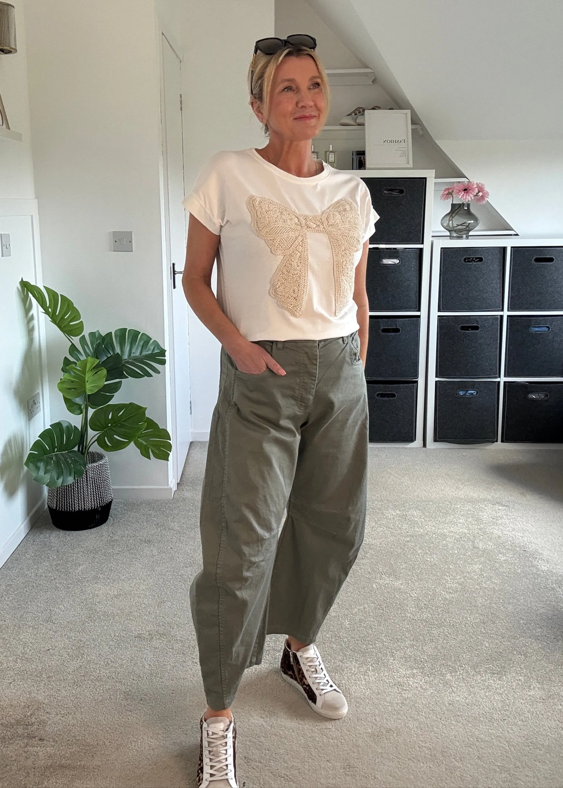 Khaki Cotton Barrel Leg Jeans