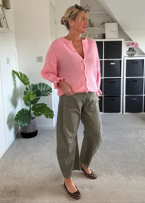 Khaki Cotton Barrel Leg Jeans