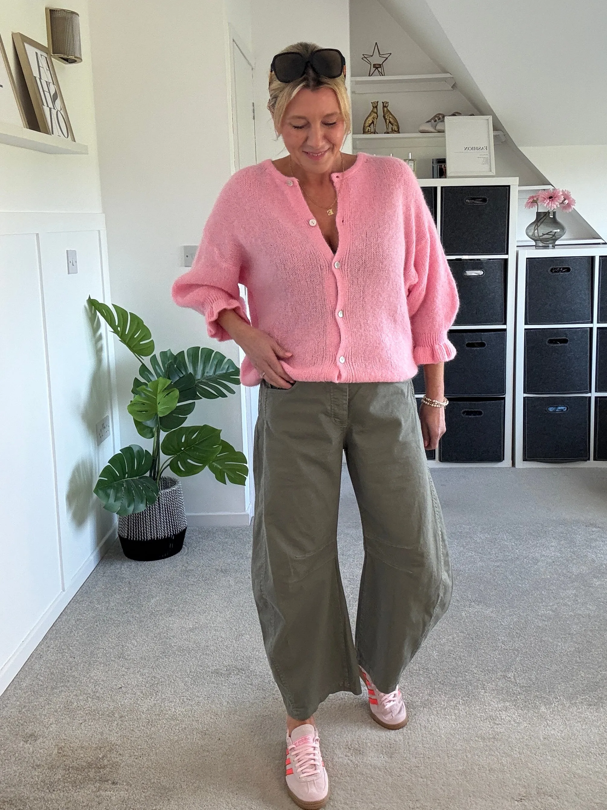 Khaki Cotton Barrel Leg Jeans