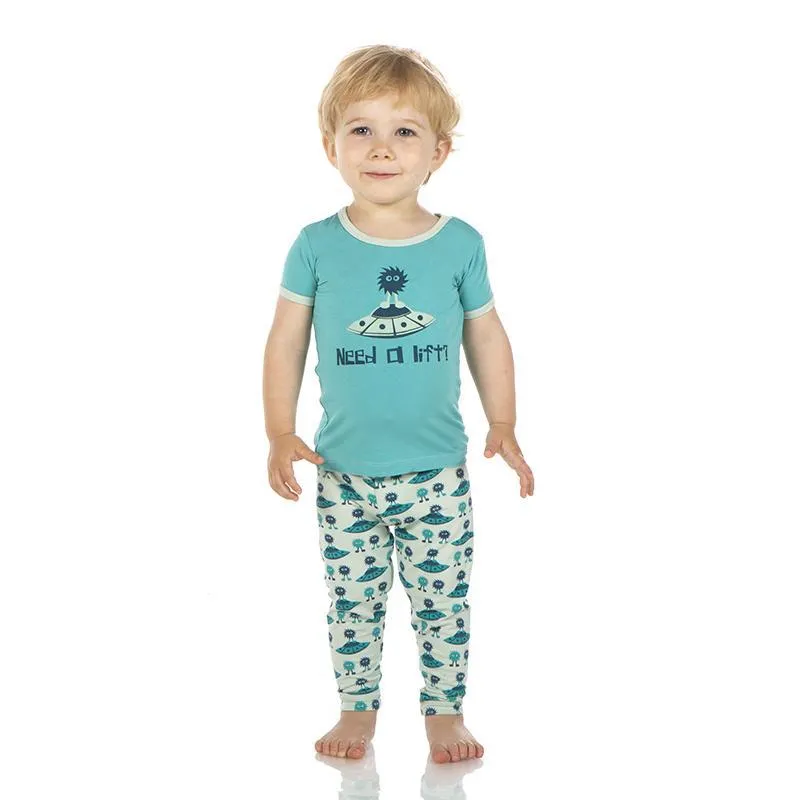 KicKee Pants S/S Graphic Tee Pajama Set - Aloe Aliens with Flying Saucers