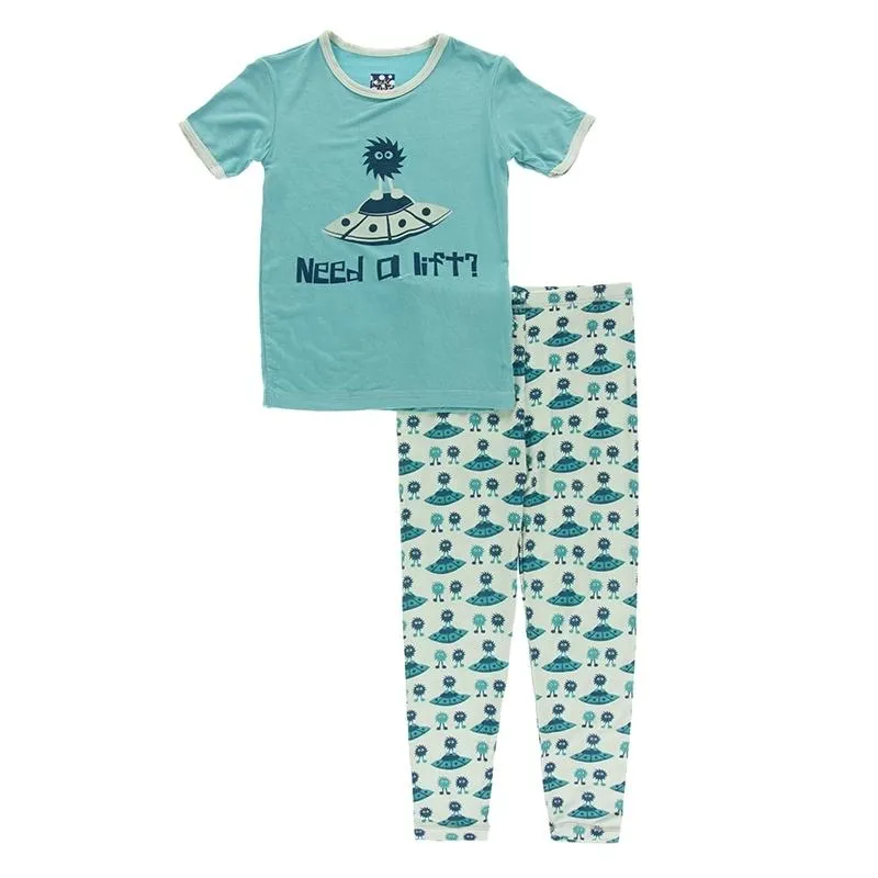 KicKee Pants S/S Graphic Tee Pajama Set - Aloe Aliens with Flying Saucers