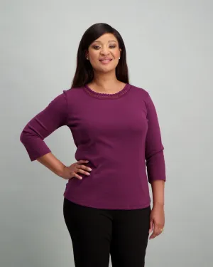 Ladies Lace Inset Top - Berry