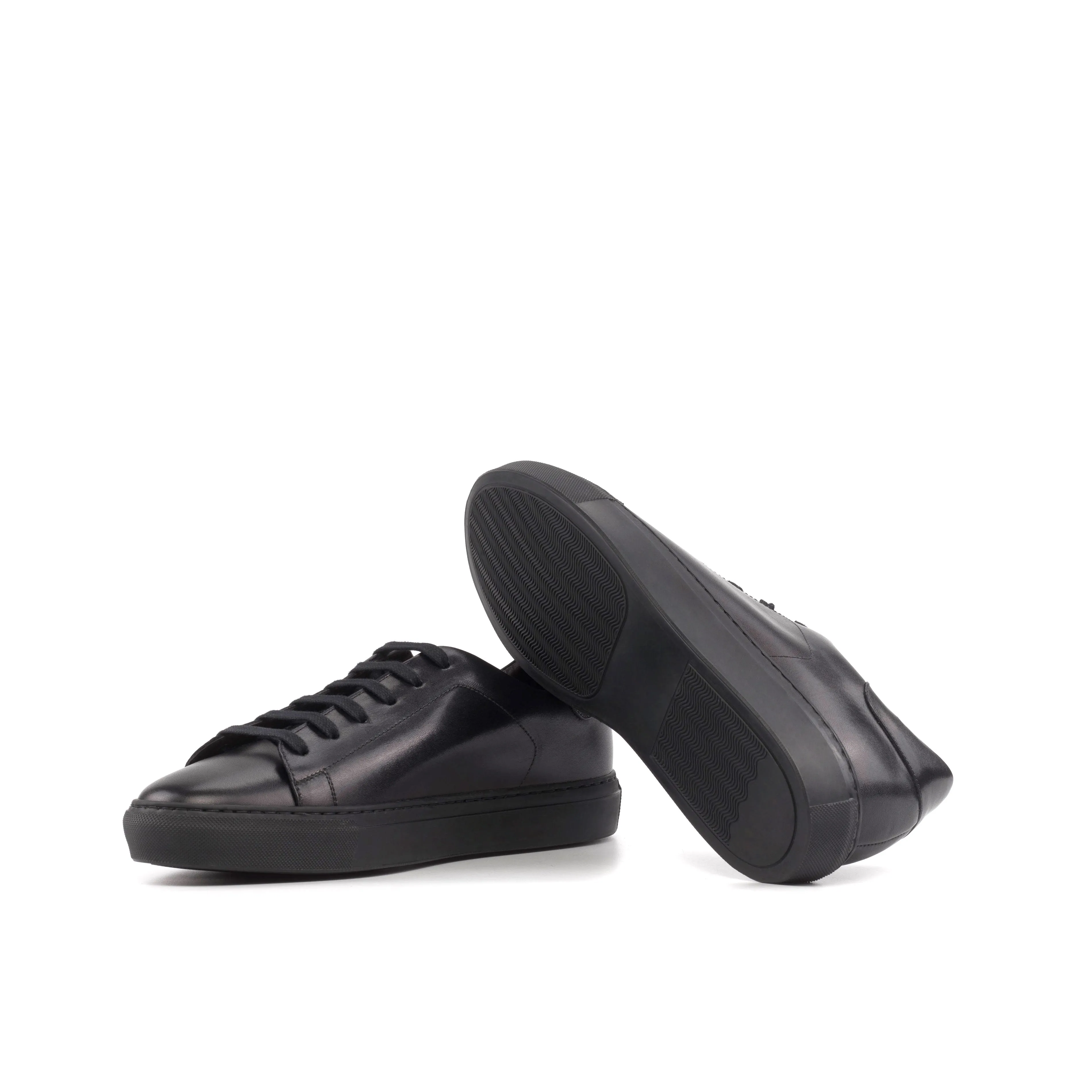 Leather Trainer │ Black Painted Calf - Black Sole