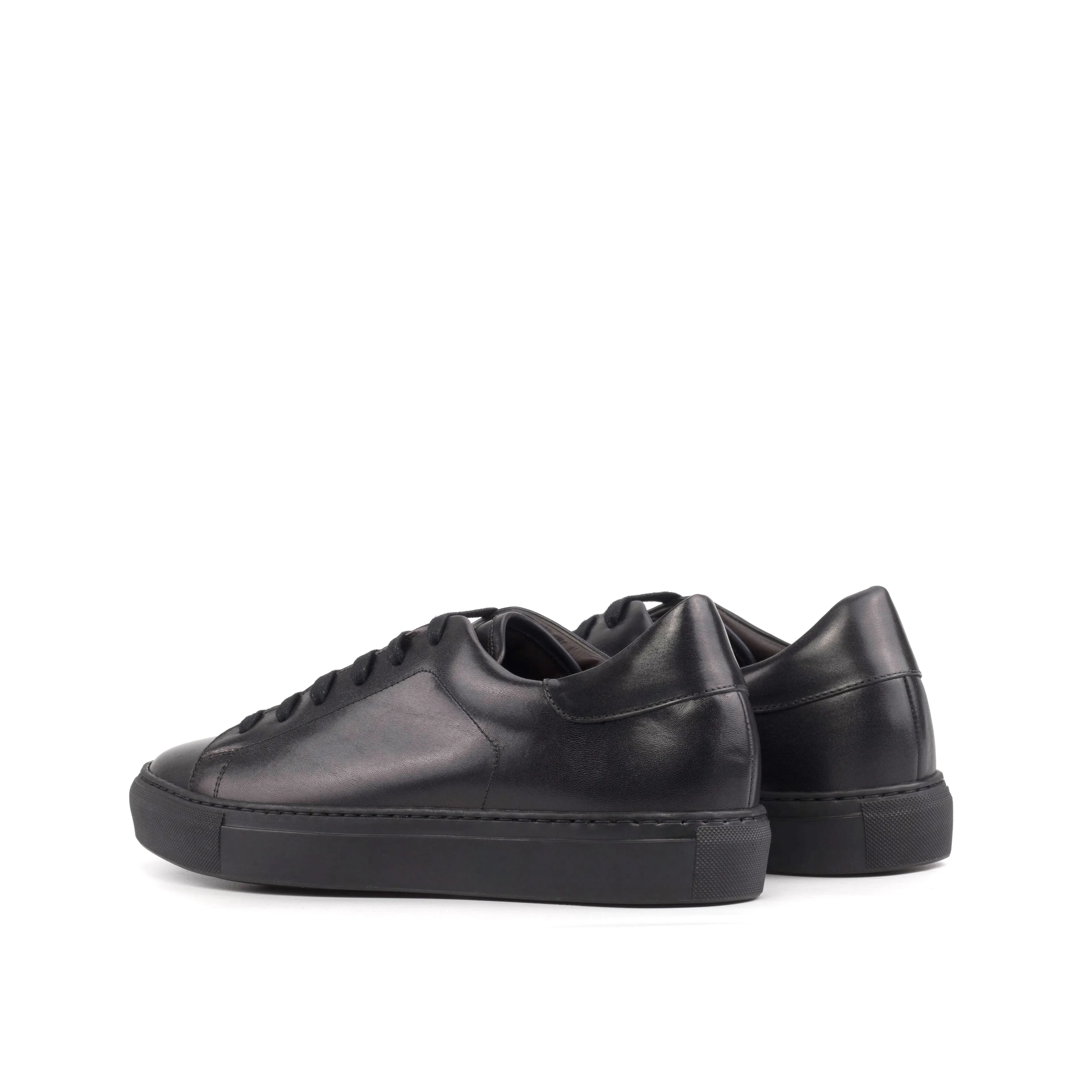 Leather Trainer │ Black Painted Calf - Black Sole