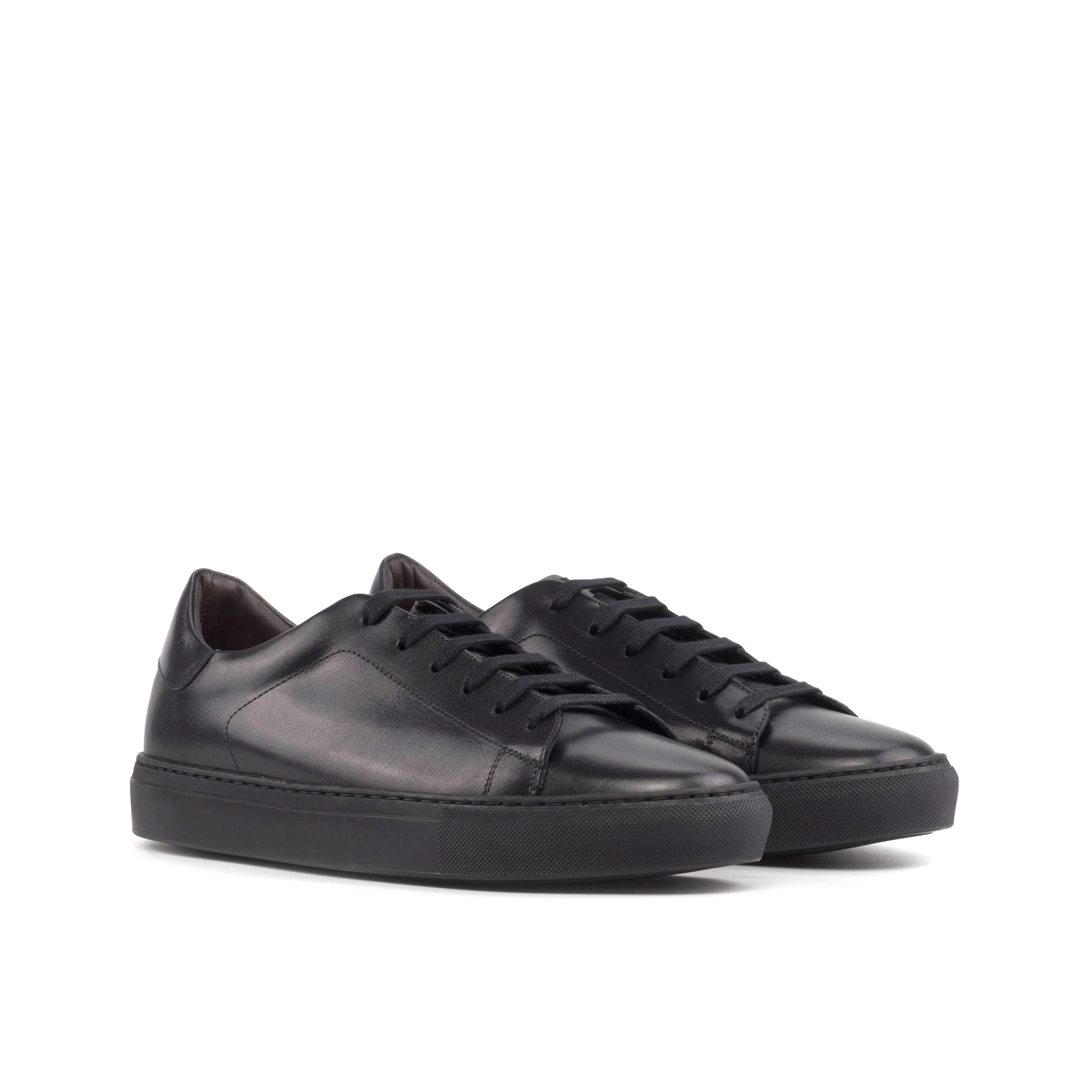 Leather Trainer │ Black Painted Calf - Black Sole