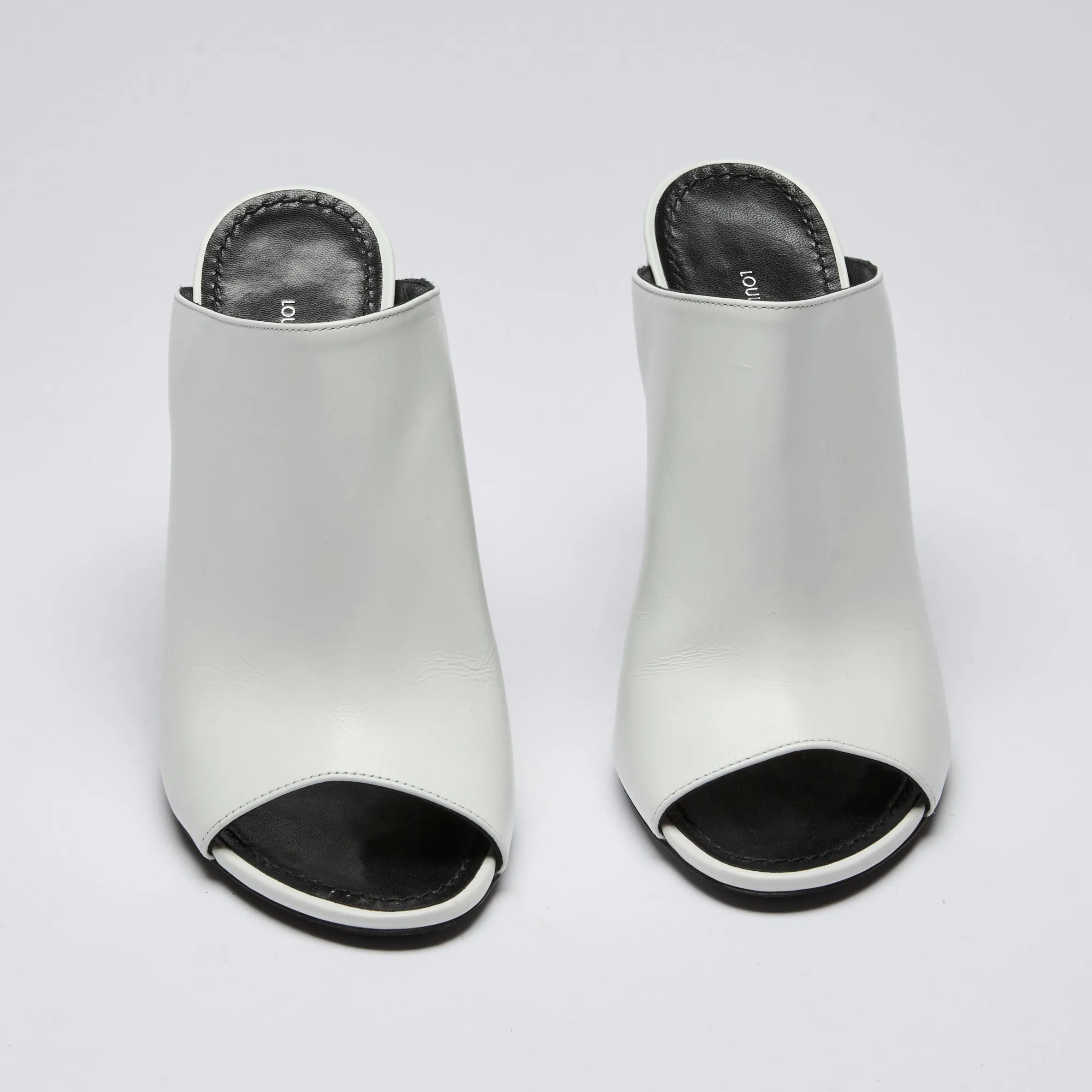 Louis Vuitton Black and White Peep Toe Block Heel Mules Size 36