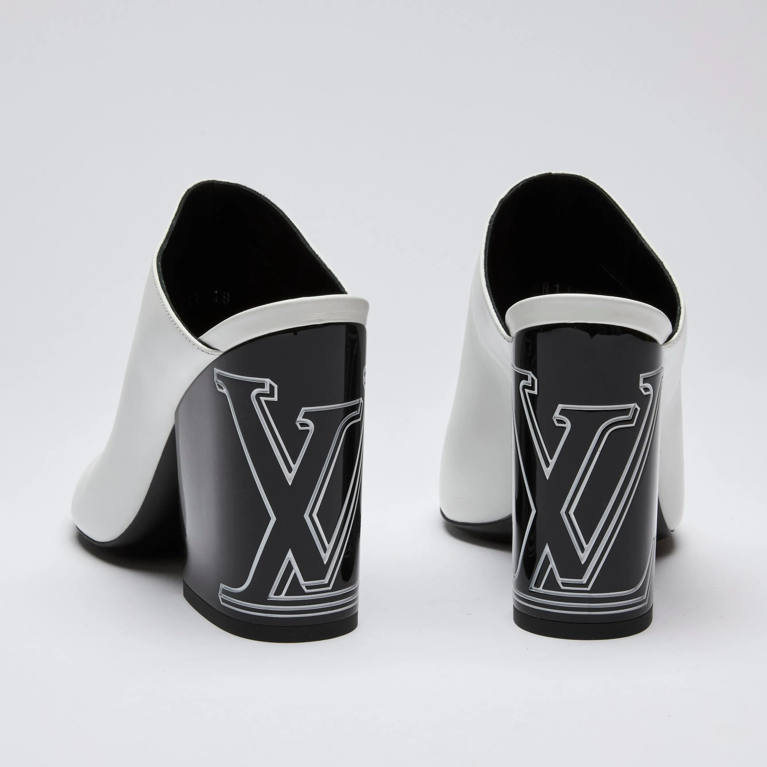 Louis Vuitton Black and White Peep Toe Block Heel Mules Size 36