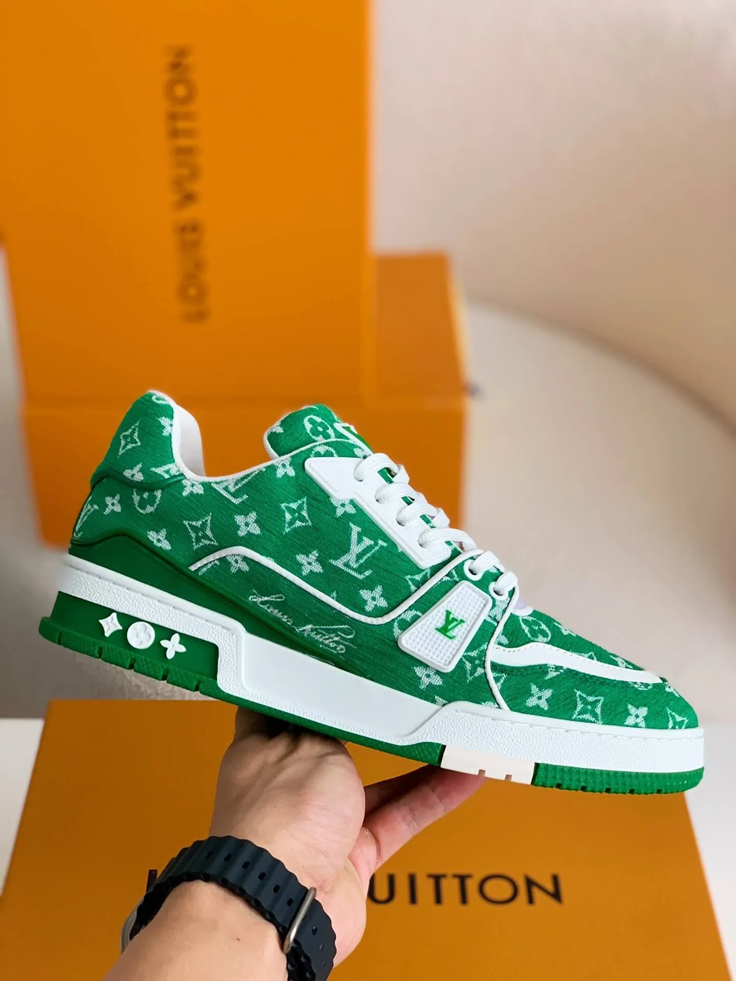 Louis Vuitton LV Trainer Green Denim Sneaker