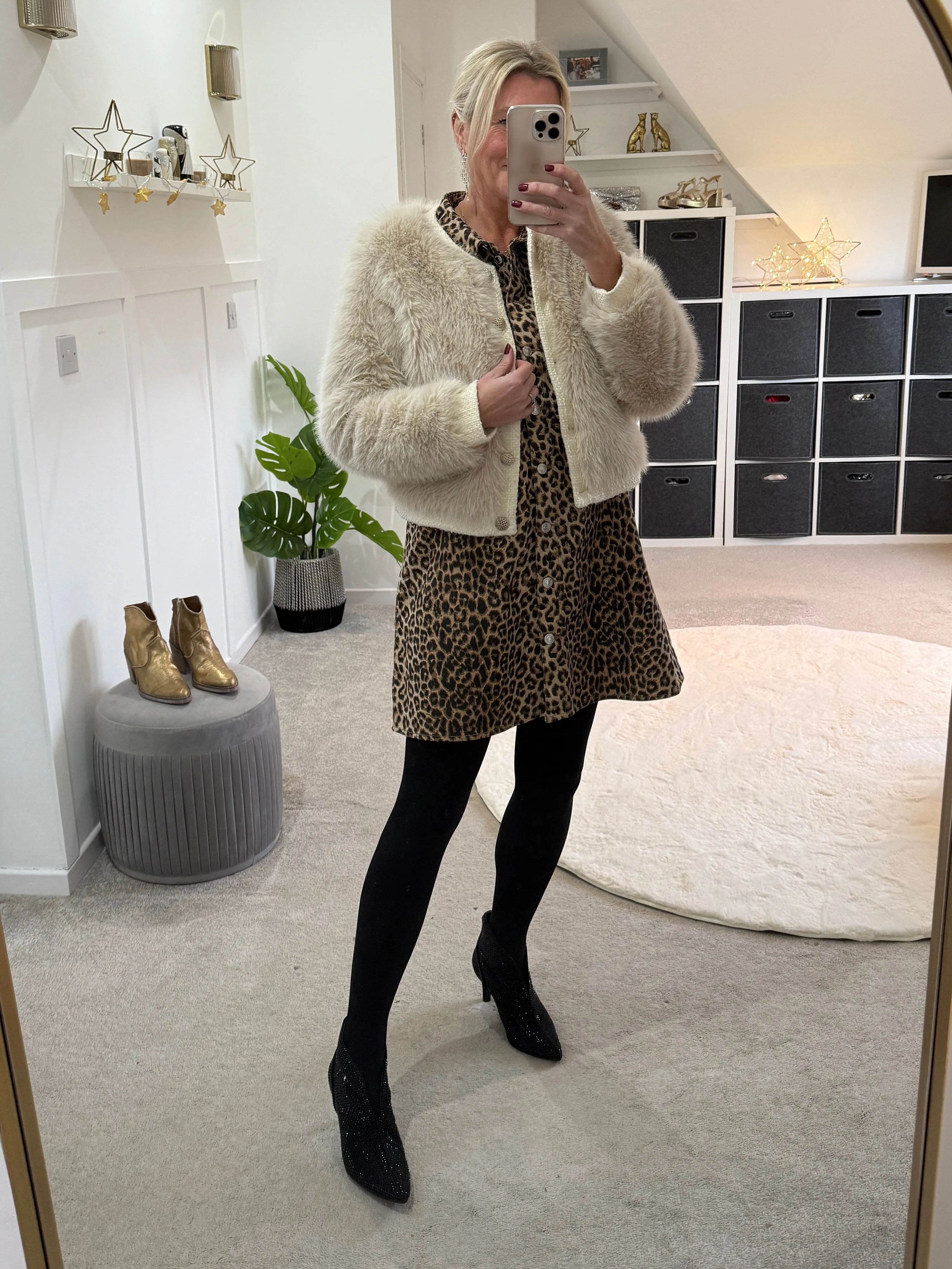 Lucie Leopard Print Denim Shirt Dress