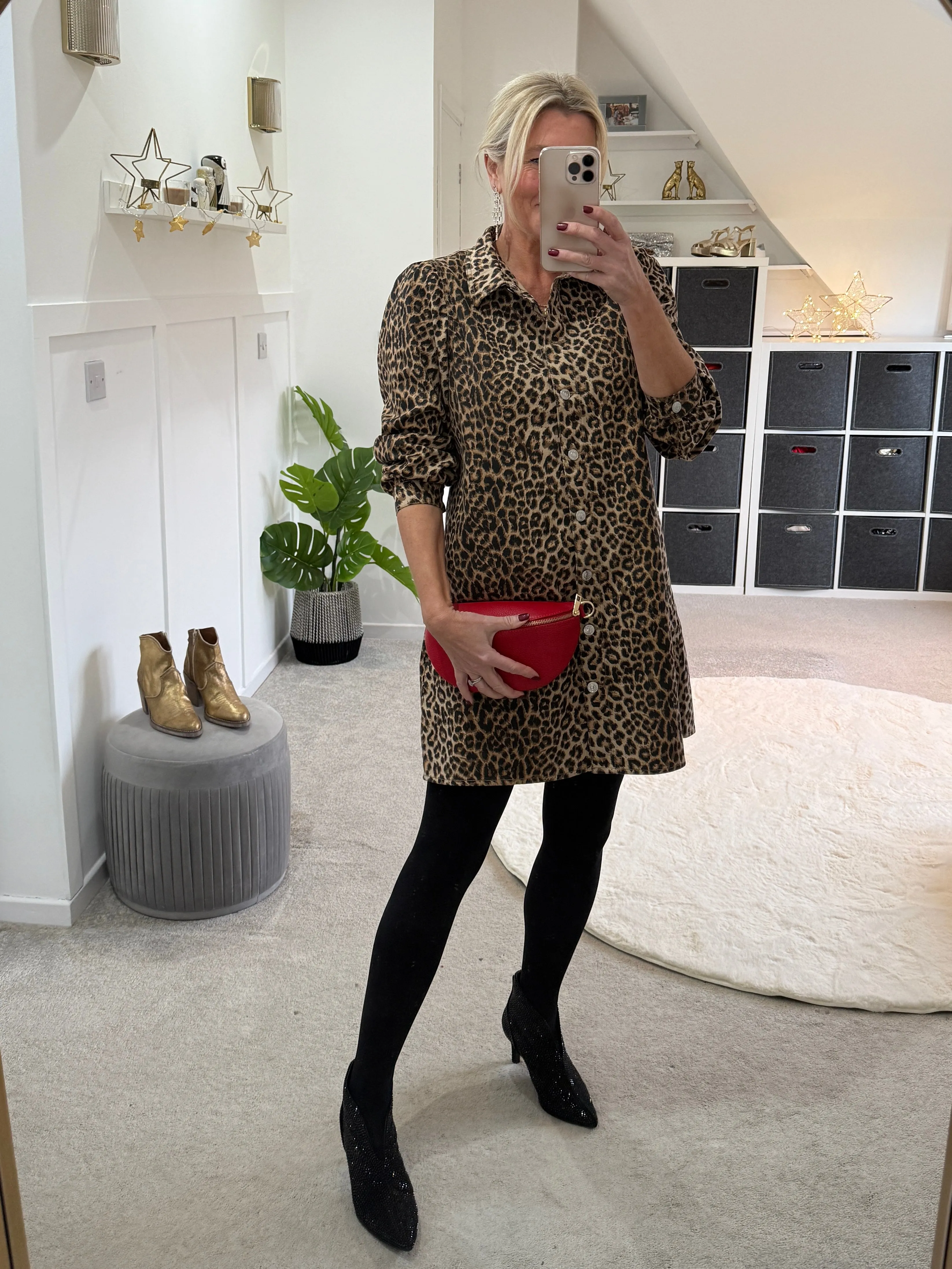 Lucie Leopard Print Denim Shirt Dress