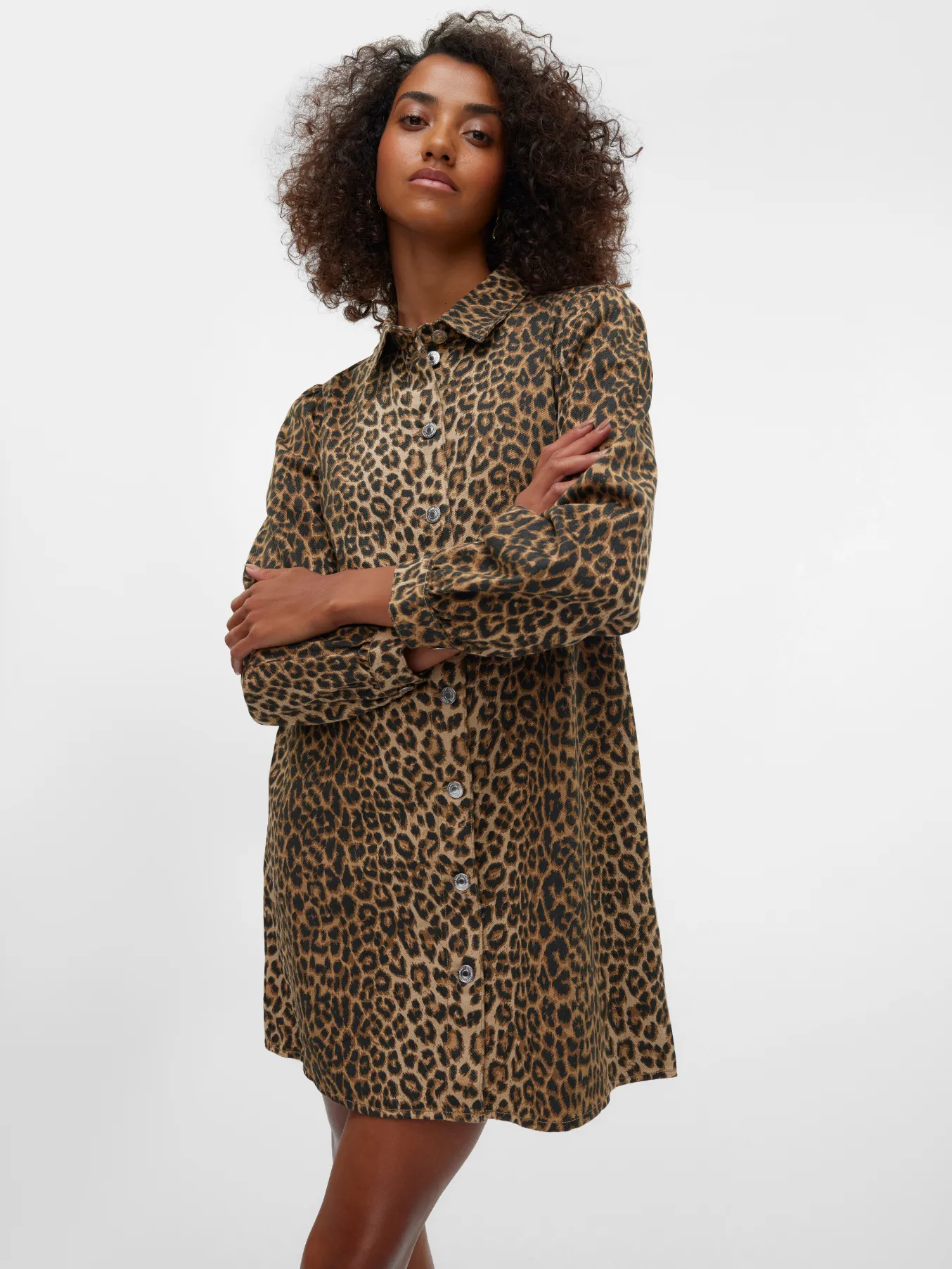 Lucie Leopard Print Denim Shirt Dress