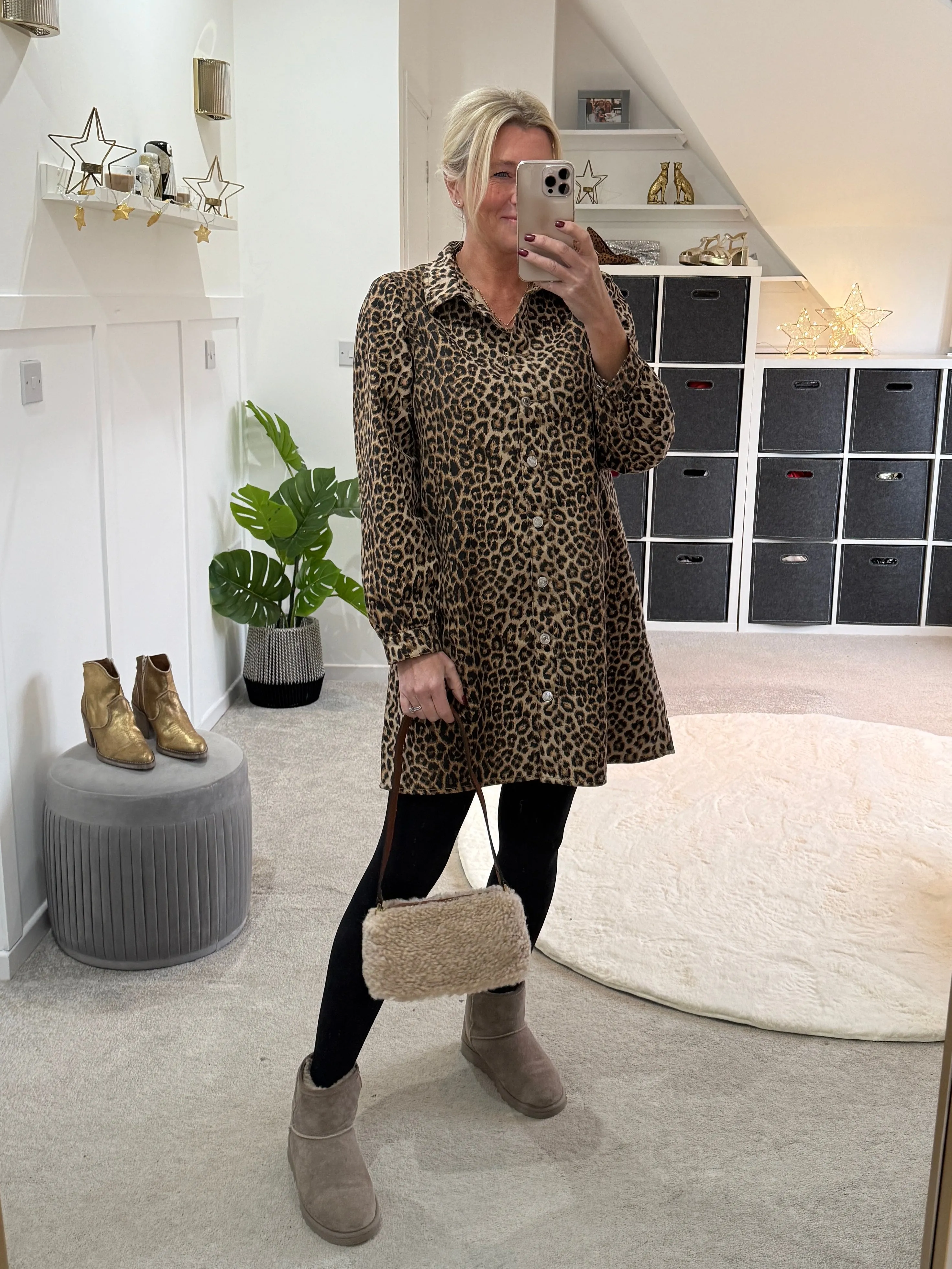 Lucie Leopard Print Denim Shirt Dress