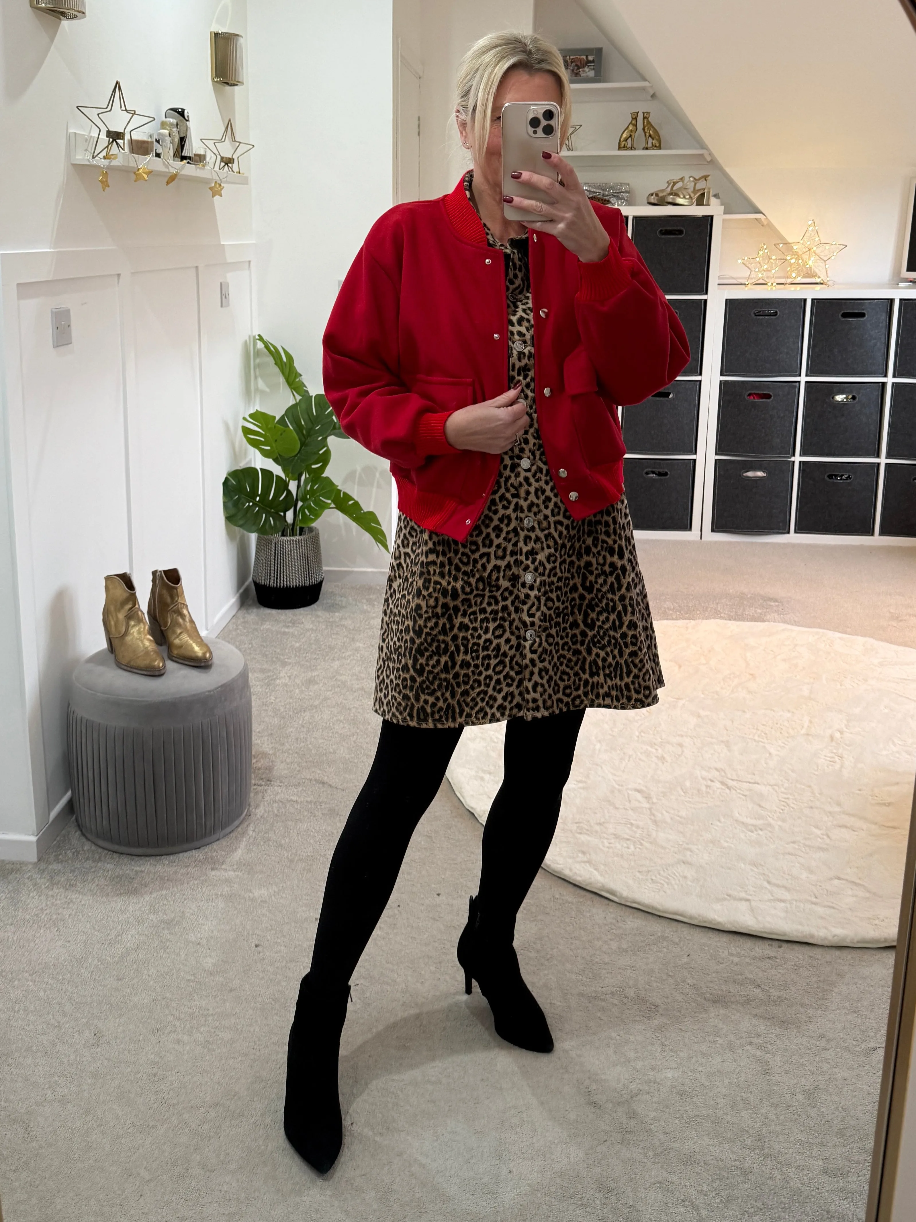 Lucie Leopard Print Denim Shirt Dress