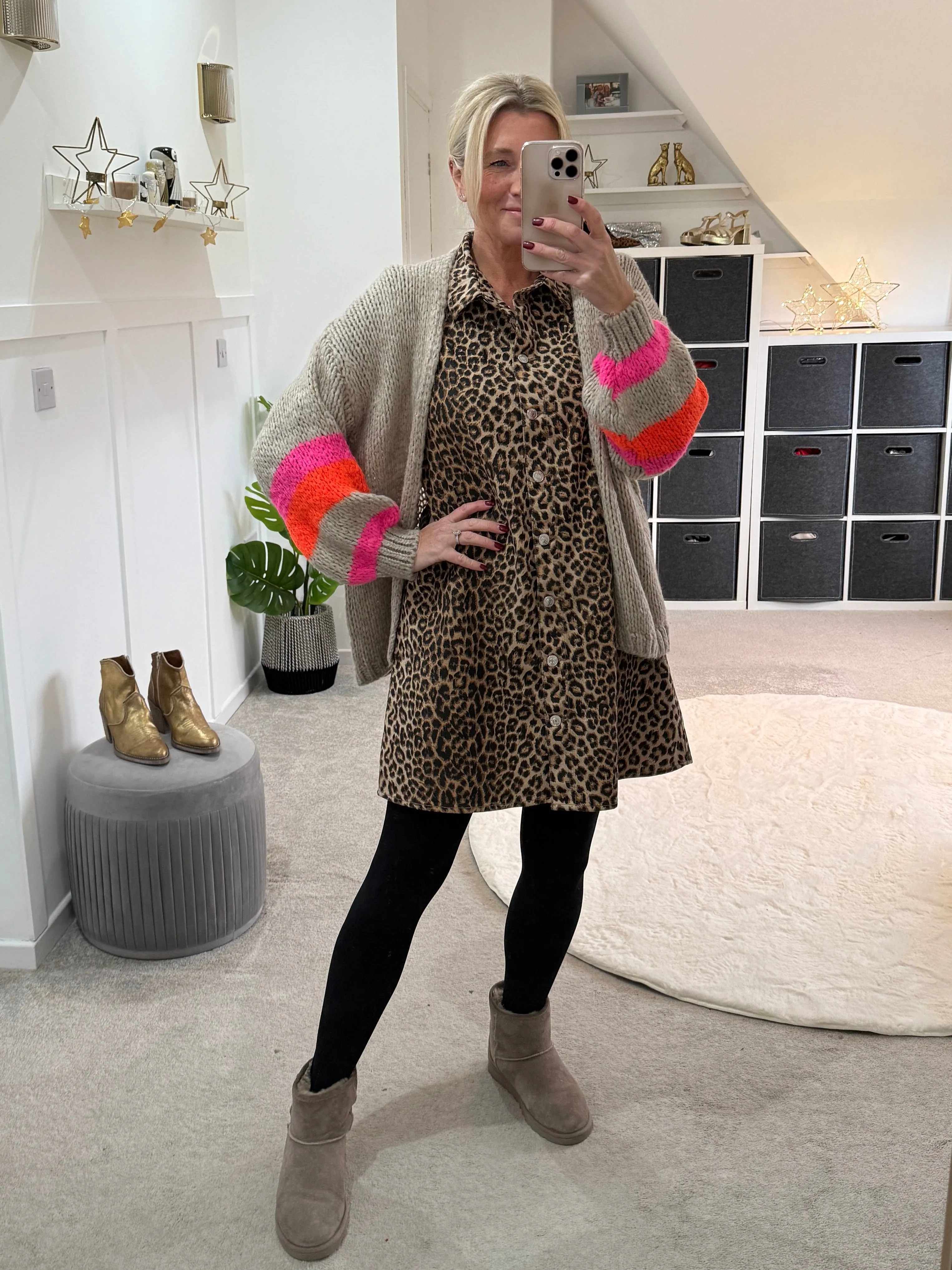 Lucie Leopard Print Denim Shirt Dress