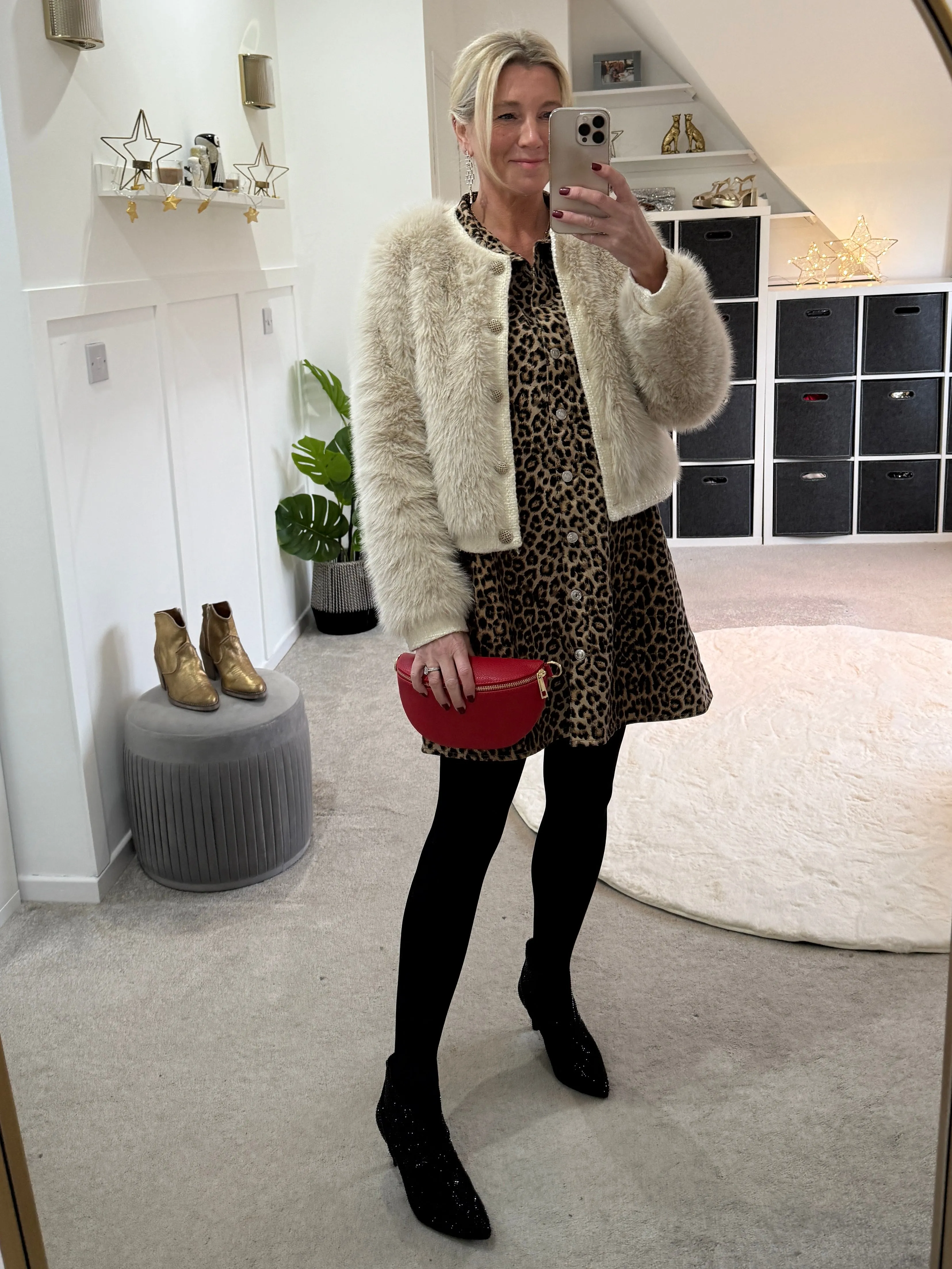 Lucie Leopard Print Denim Shirt Dress