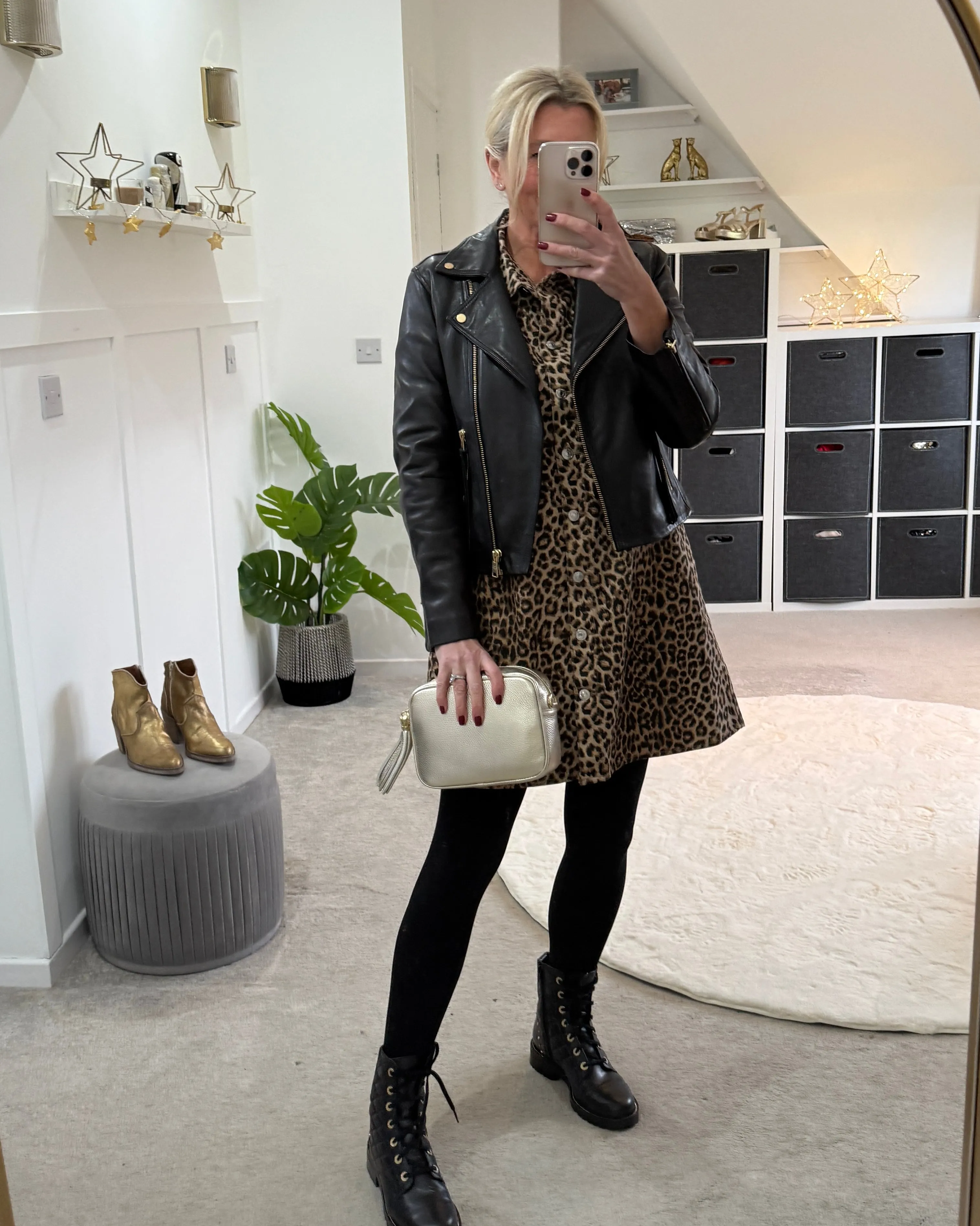 Lucie Leopard Print Denim Shirt Dress