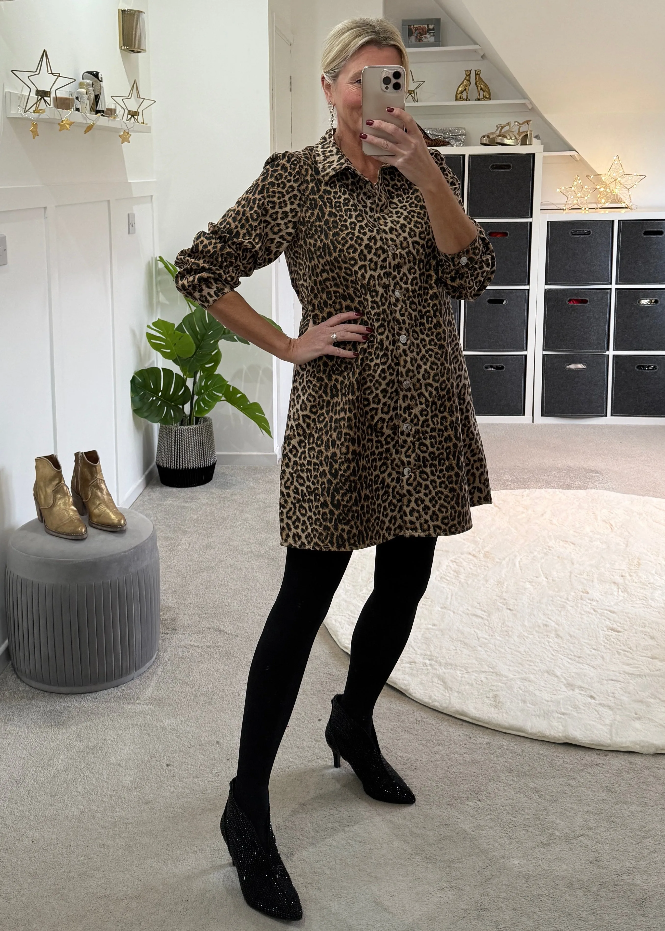 Lucie Leopard Print Denim Shirt Dress