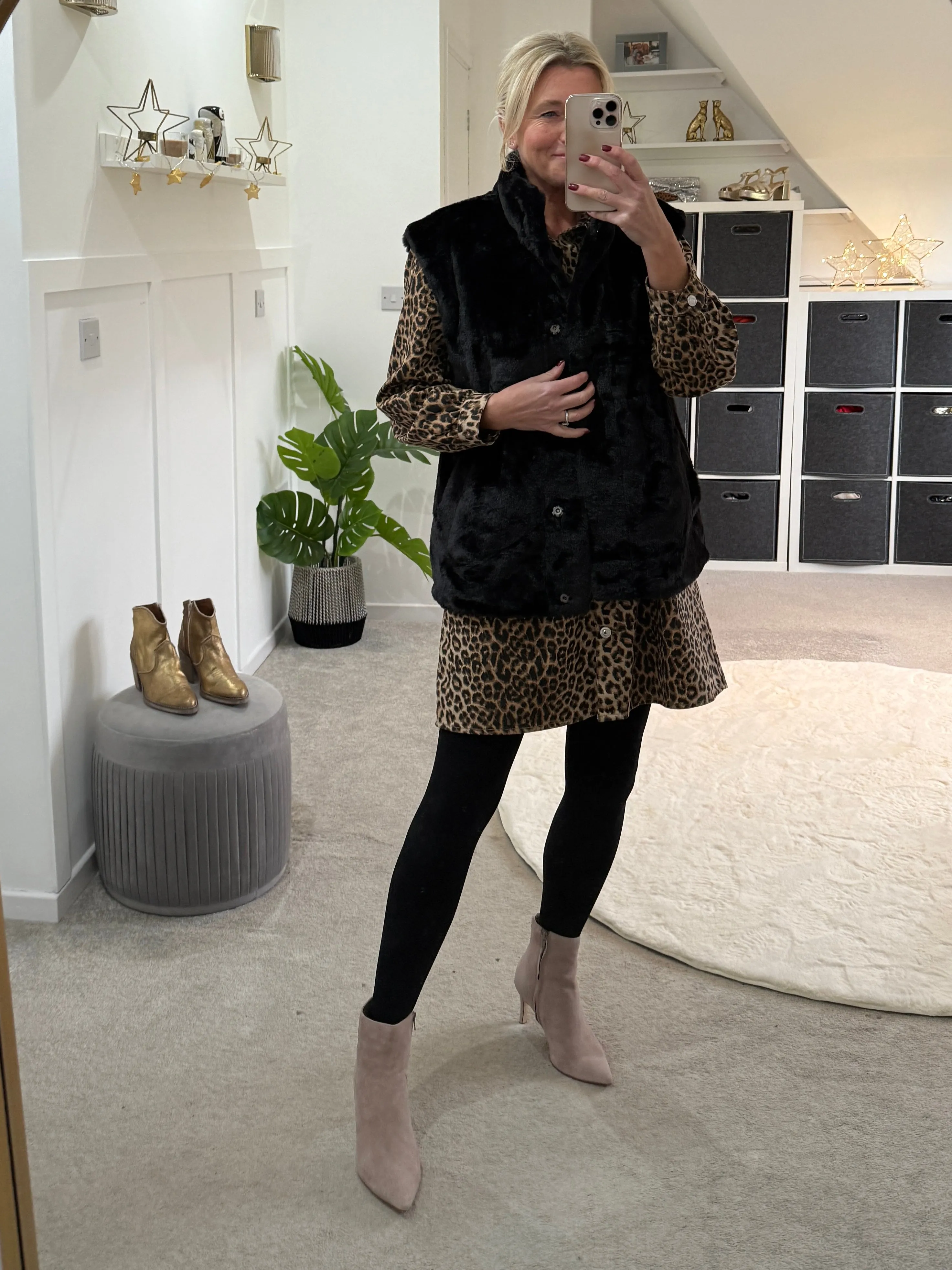 Lucie Leopard Print Denim Shirt Dress