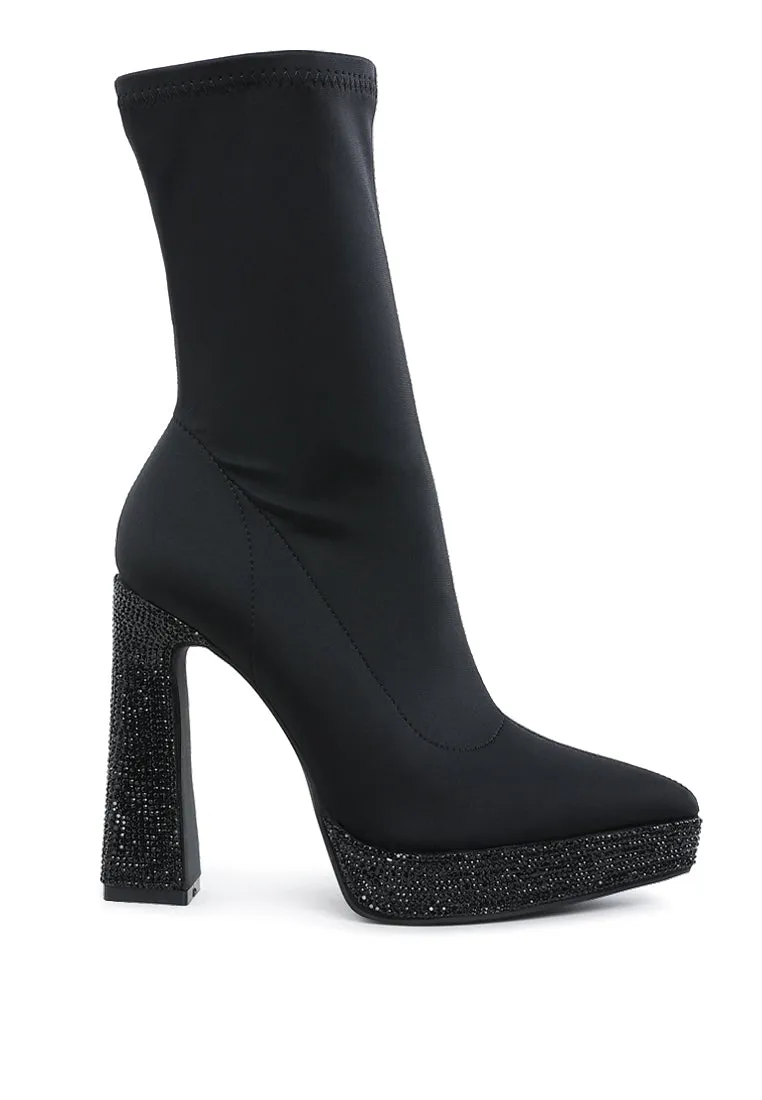 Lycra Rhinestone Detail Ankle Boots By RUW