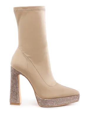 Lycra Rhinestone Detail Ankle Boots By RUW