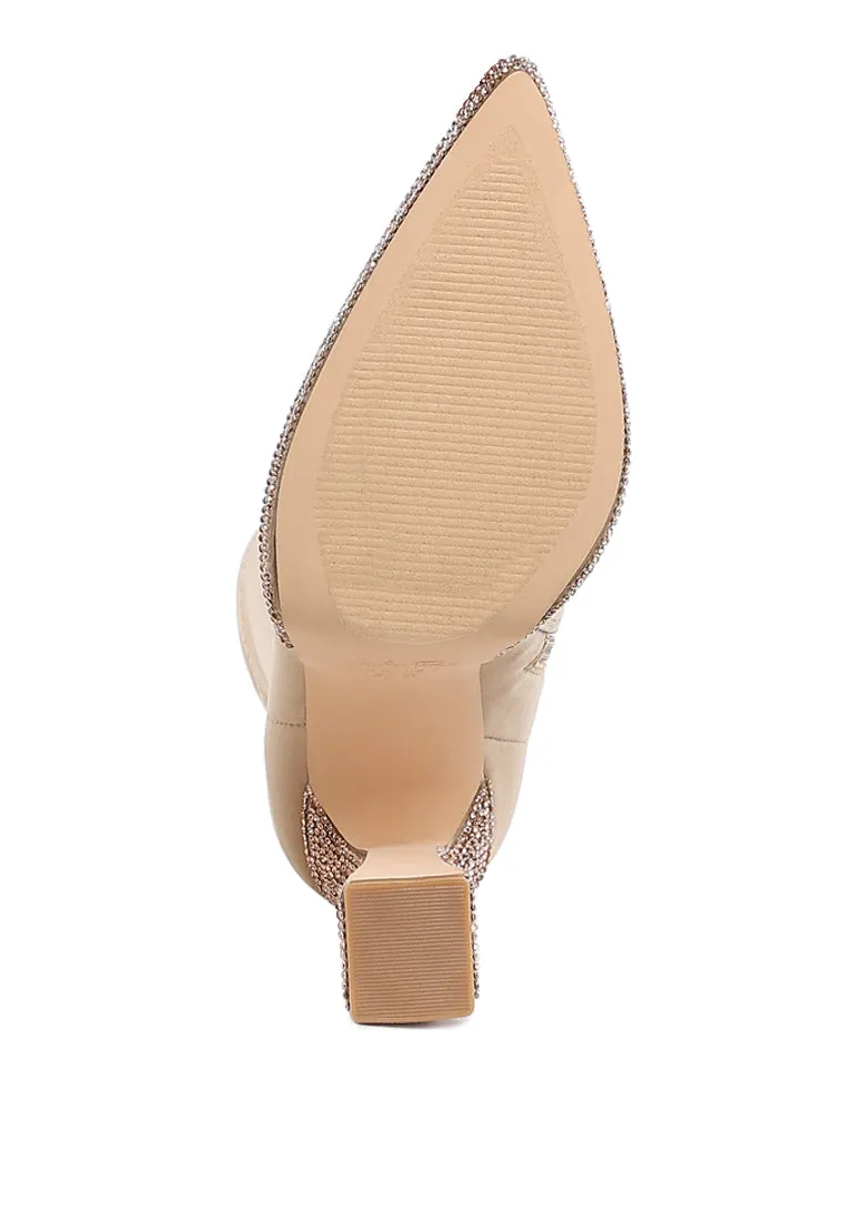 Lycra Rhinestone Detail Ankle Boots By RUW