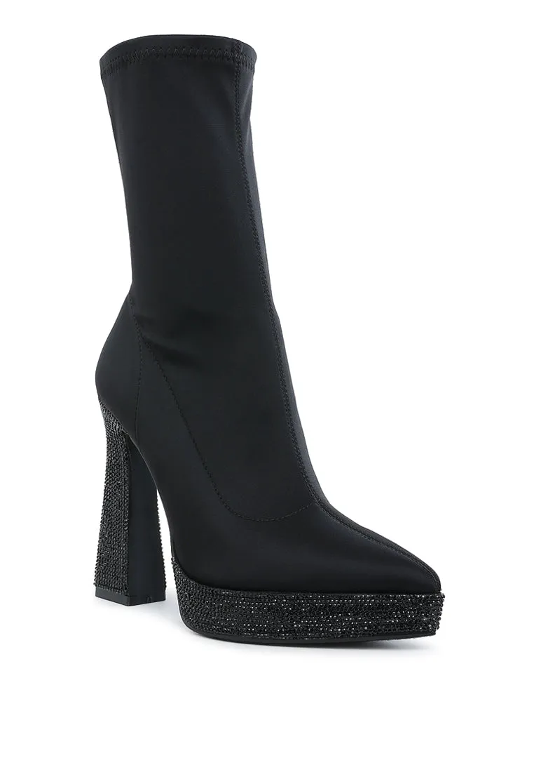 Lycra Rhinestone Detail Ankle Boots By RUW