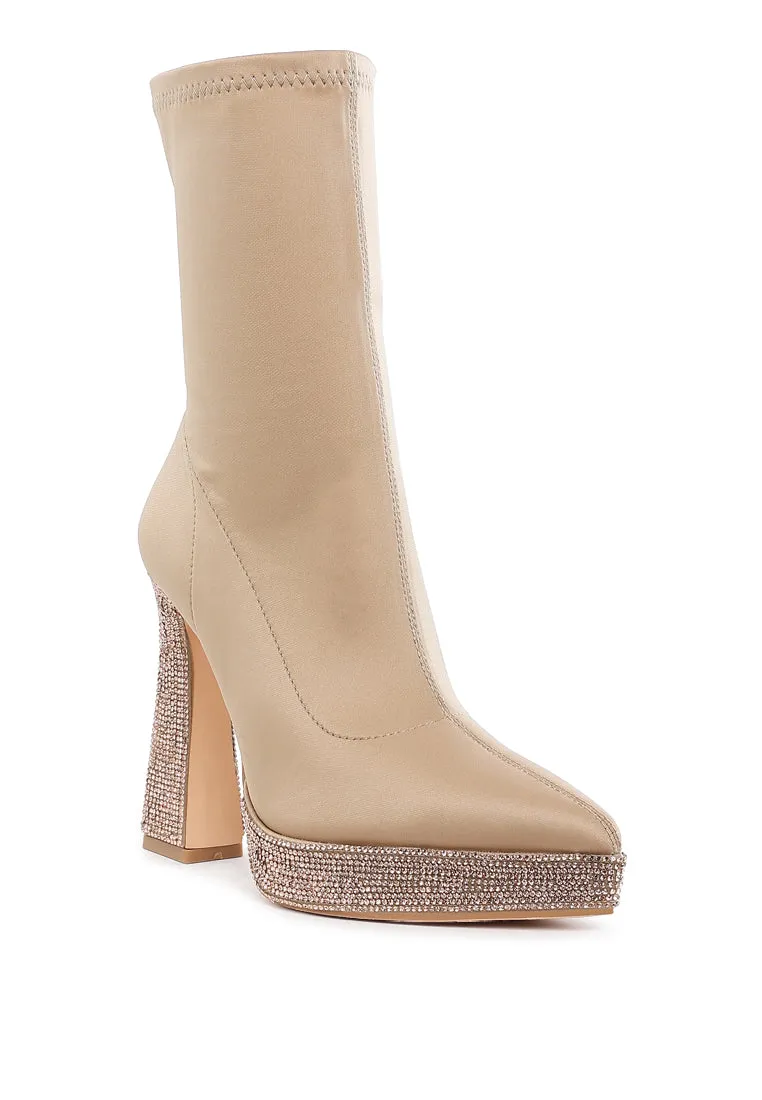 Lycra Rhinestone Detail Ankle Boots By RUW