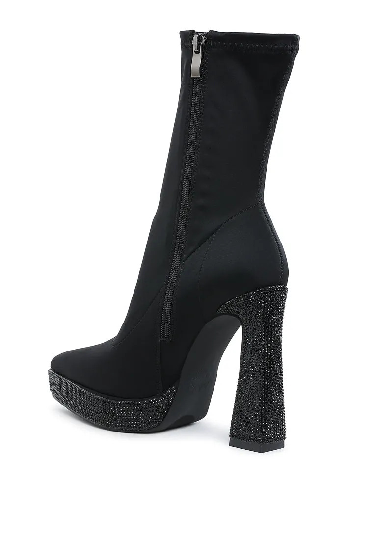 Lycra Rhinestone Detail Ankle Boots By RUW