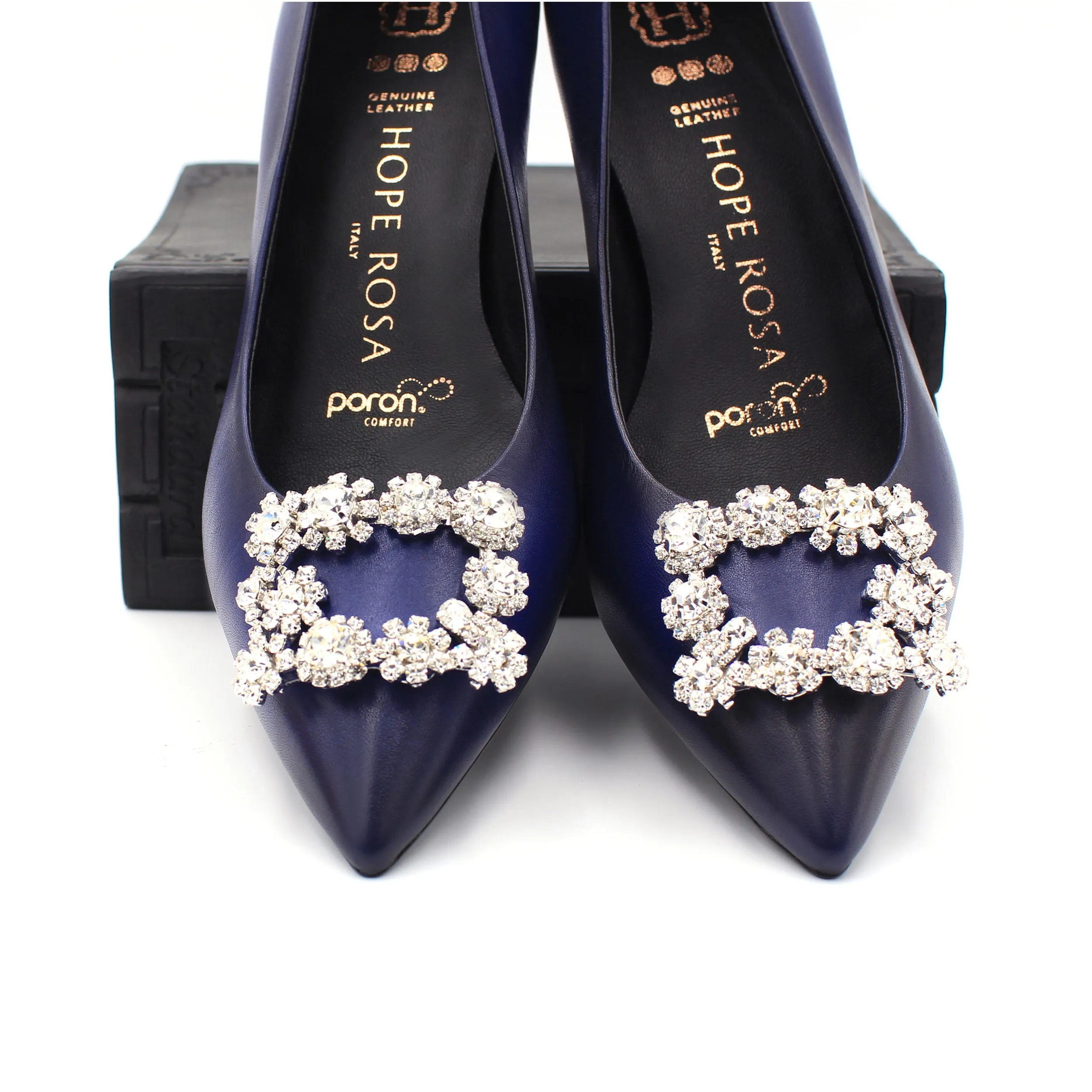 Marylyn Hand-Painted Blue Crystal Kitten Heel Pump