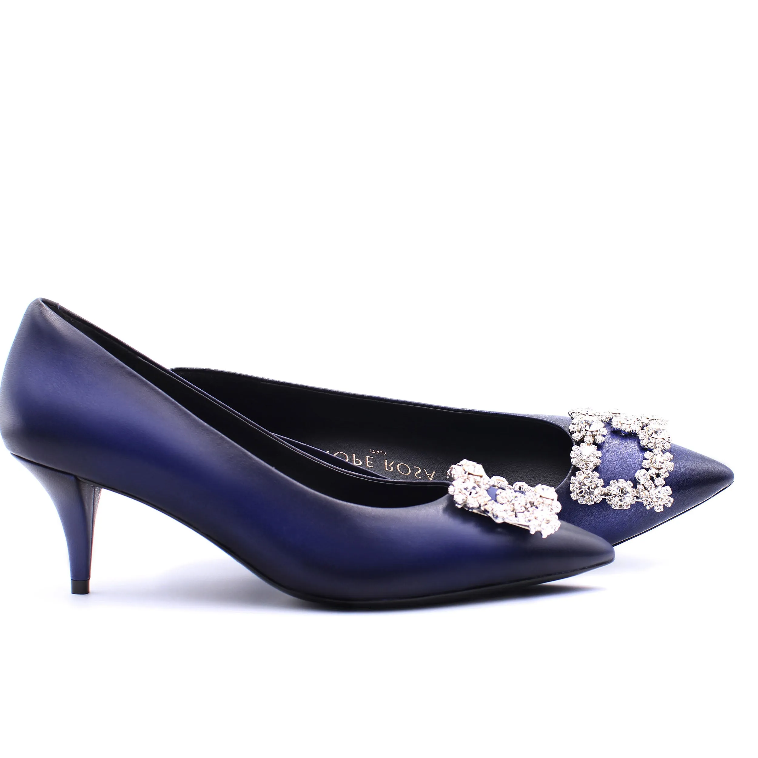 Marylyn Hand-Painted Blue Crystal Kitten Heel Pump