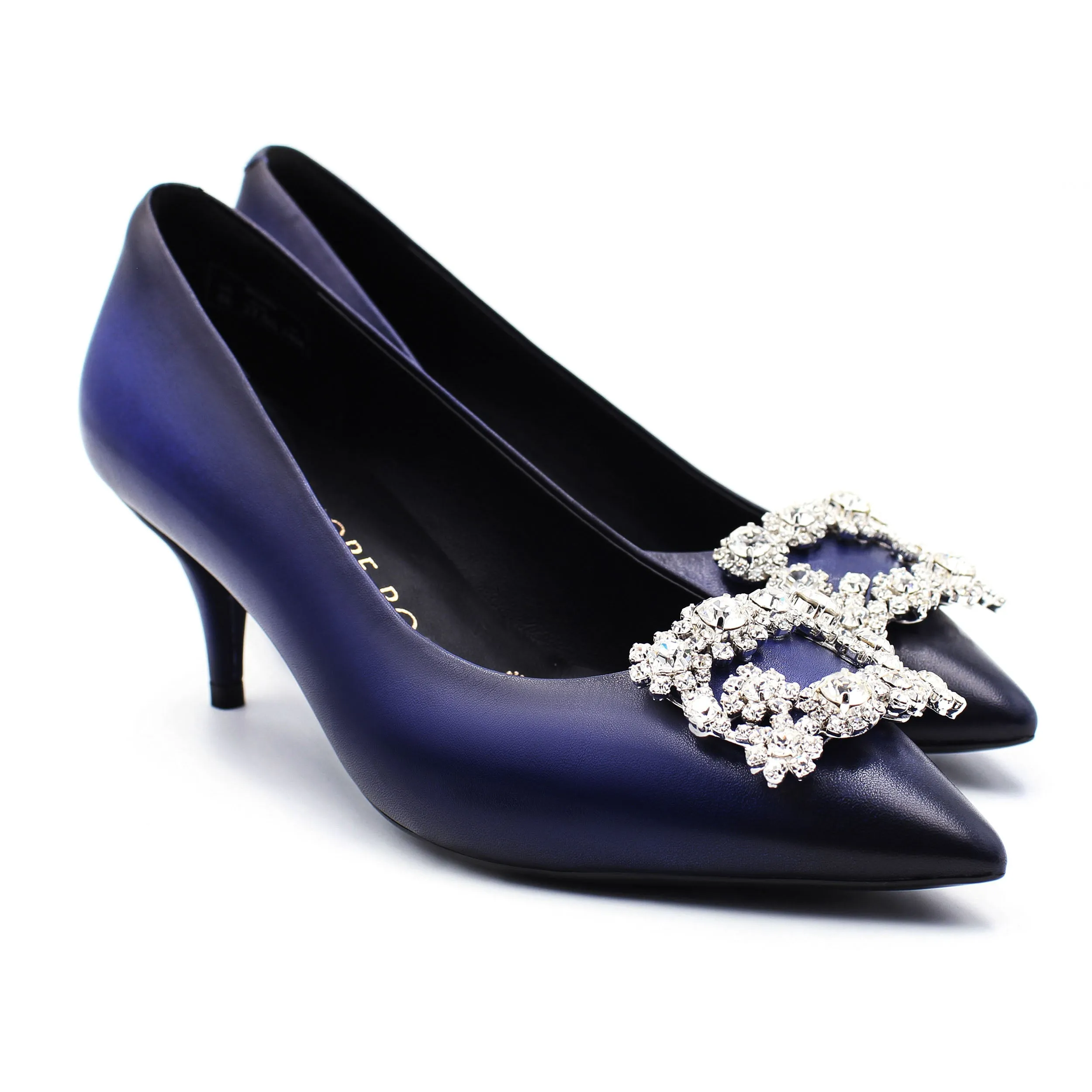 Marylyn Hand-Painted Blue Crystal Kitten Heel Pump