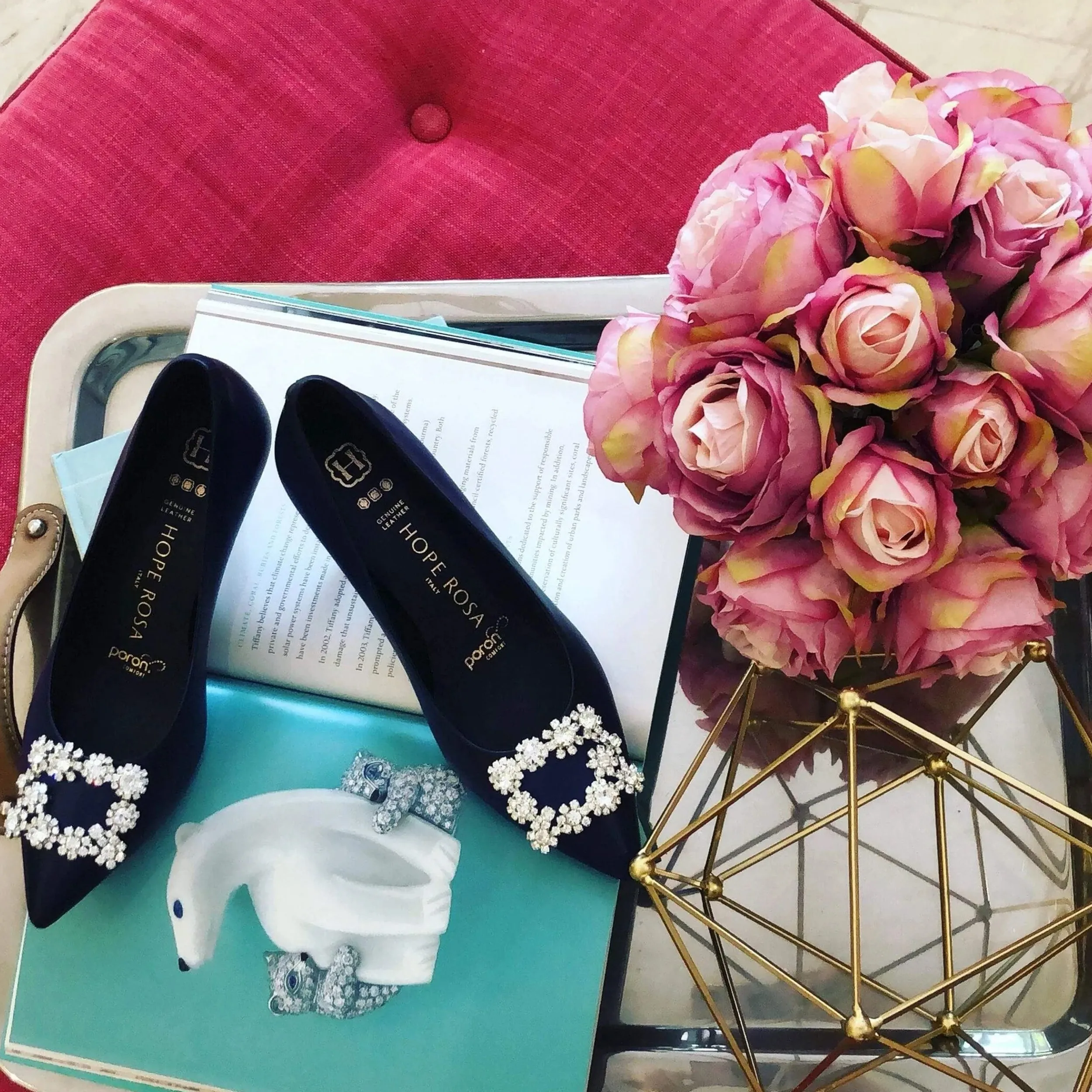Marylyn Hand-Painted Blue Crystal Kitten Heel Pump