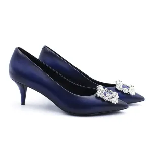 Marylyn Hand-Painted Blue Crystal Kitten Heel Pump