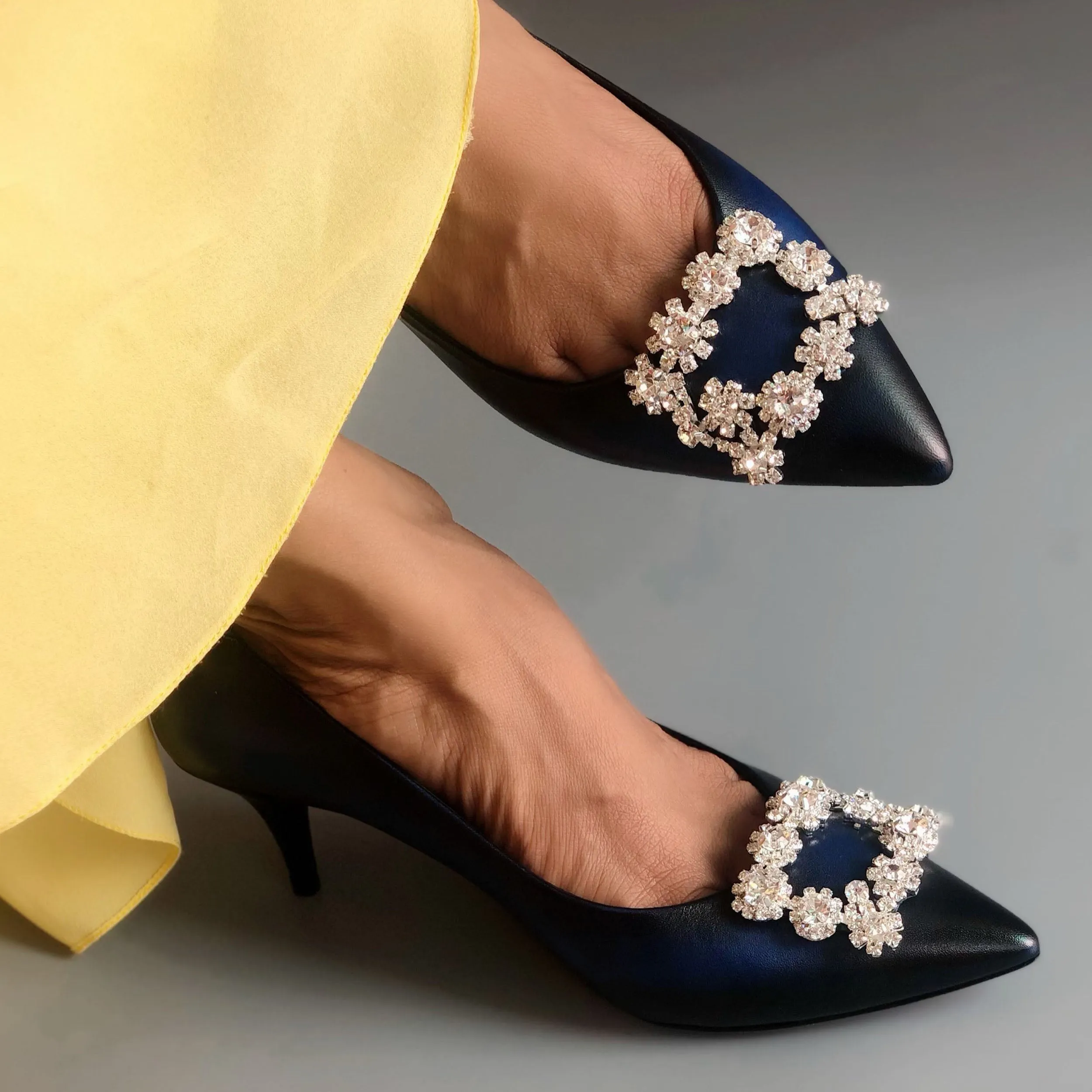Marylyn Hand-Painted Blue Crystal Kitten Heel Pump