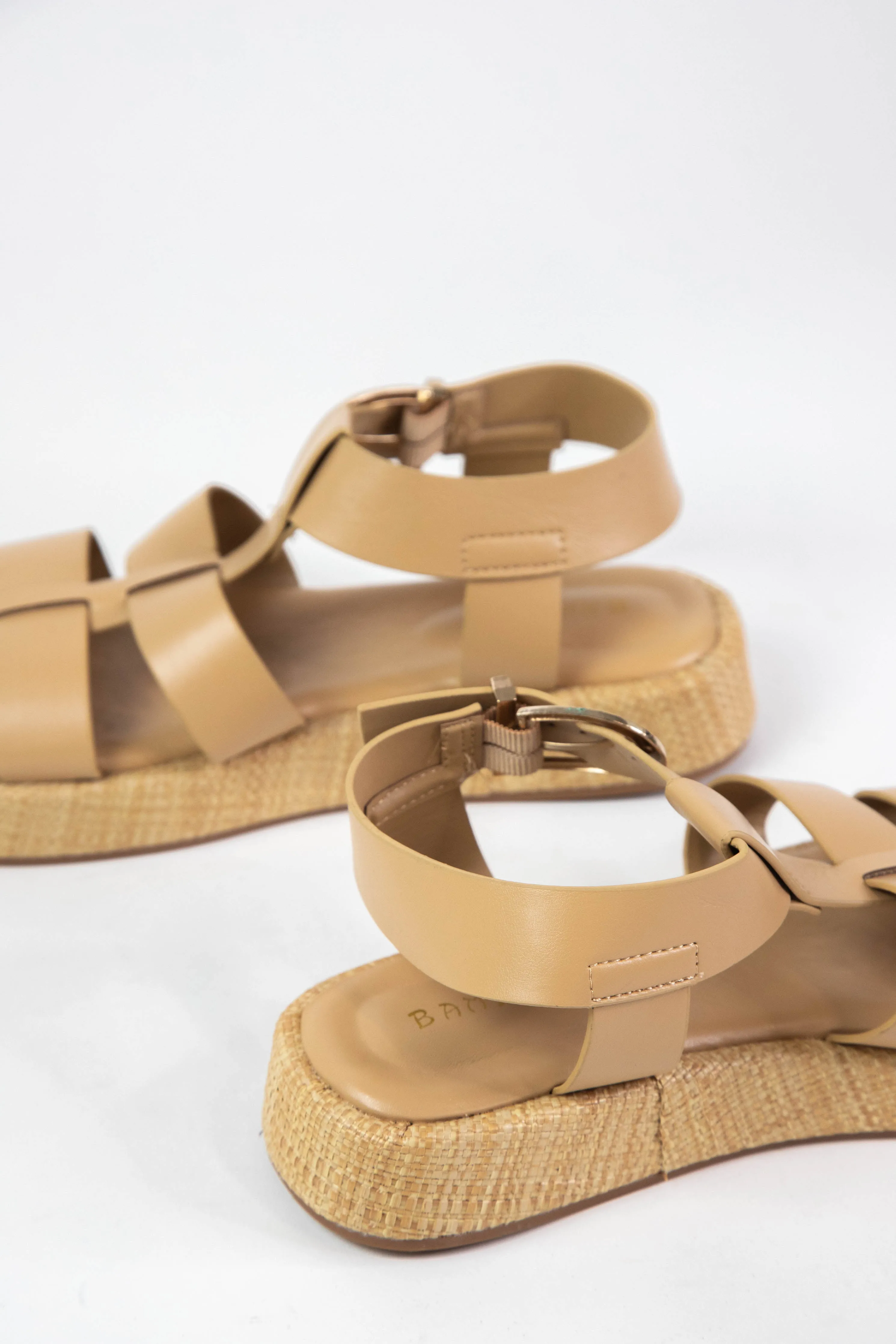 Mayven Square Toe Gladiator Sandal, Natural Crinkle PU