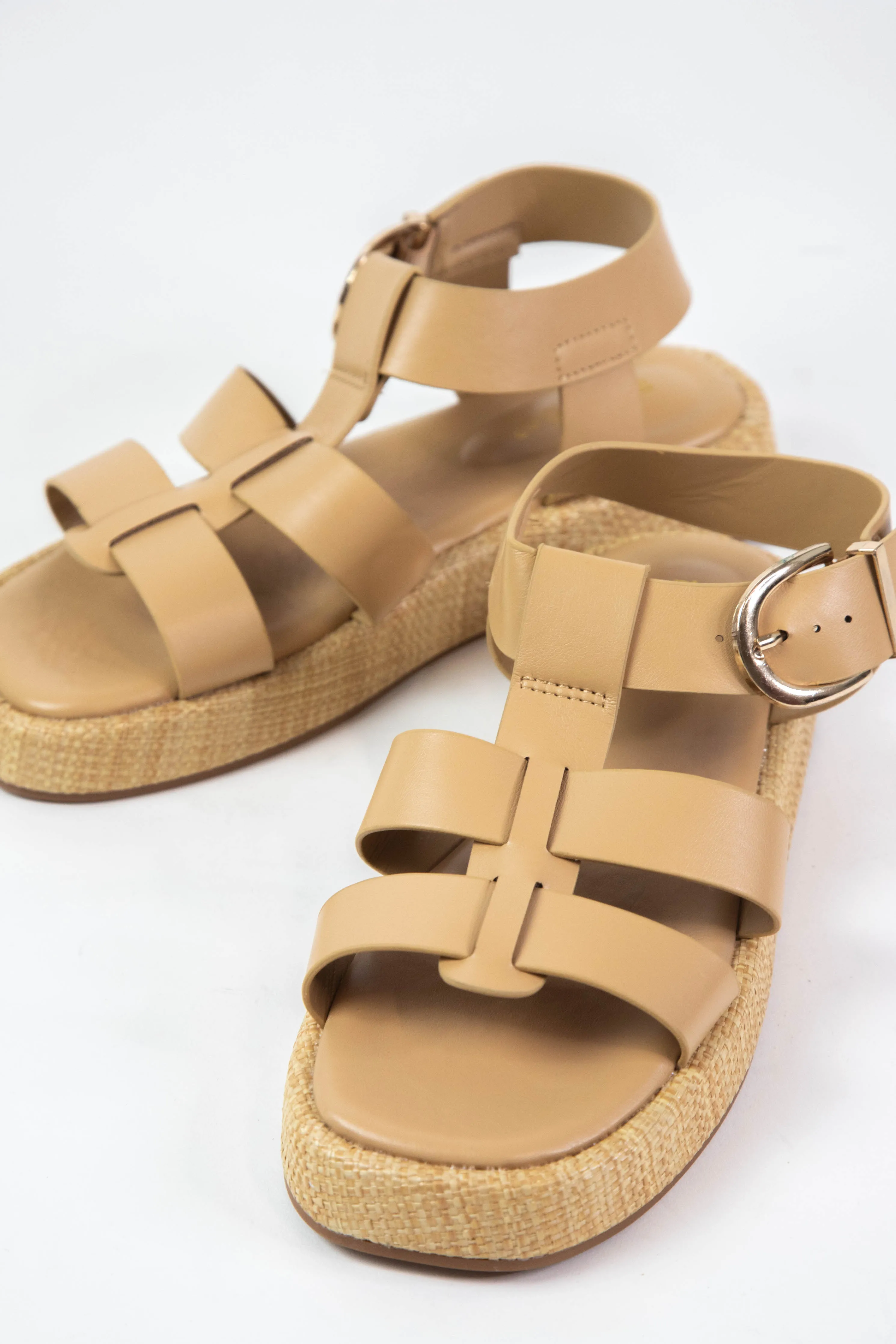 Mayven Square Toe Gladiator Sandal, Natural Crinkle PU