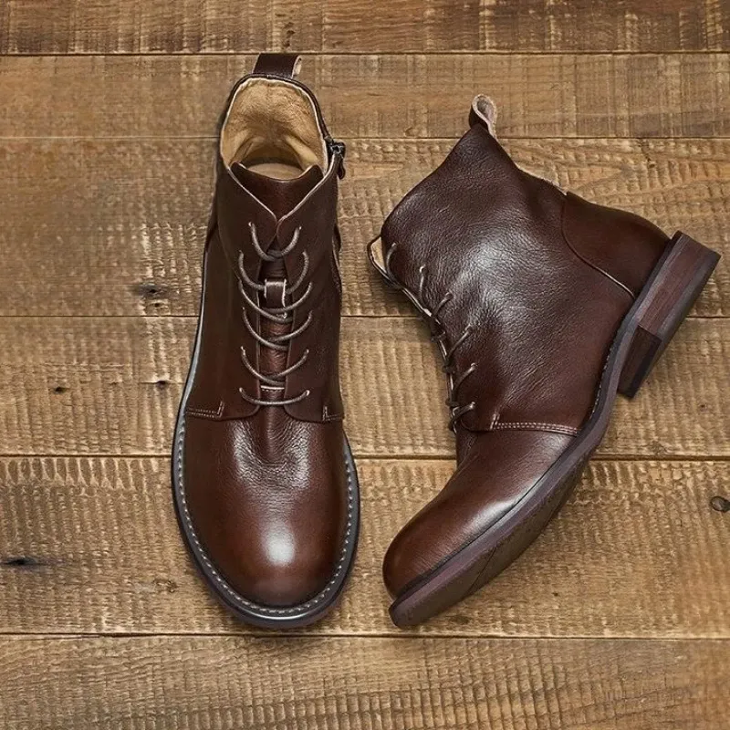 Men's Casual Vegan Leather Boots with Zipper and Lace Up | Perfect for All Seasons