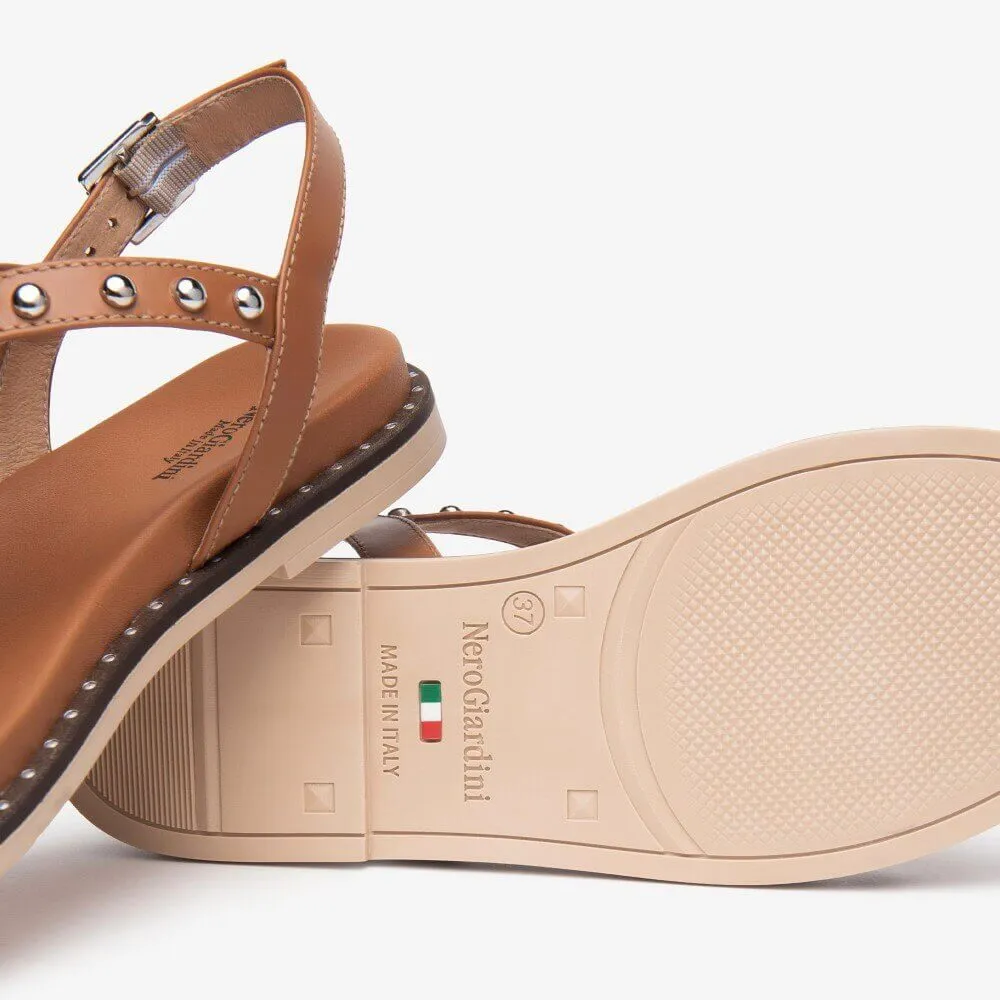 NeroGiardini Flat Leather Sandal E513480D-TAN