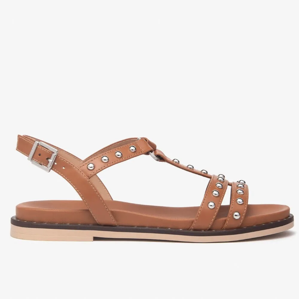 NeroGiardini Flat Leather Sandal E513480D-TAN