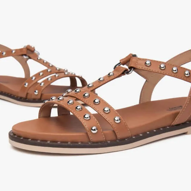 NeroGiardini Flat Leather Sandal E513480D-TAN