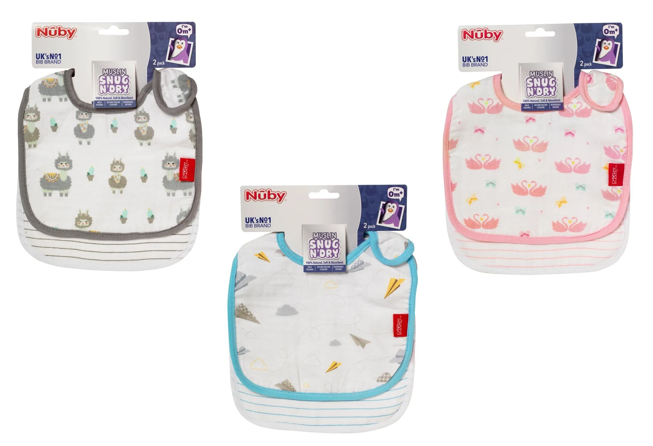 Nuby Muslin SNUG N' DRY Bibs 2 Pack