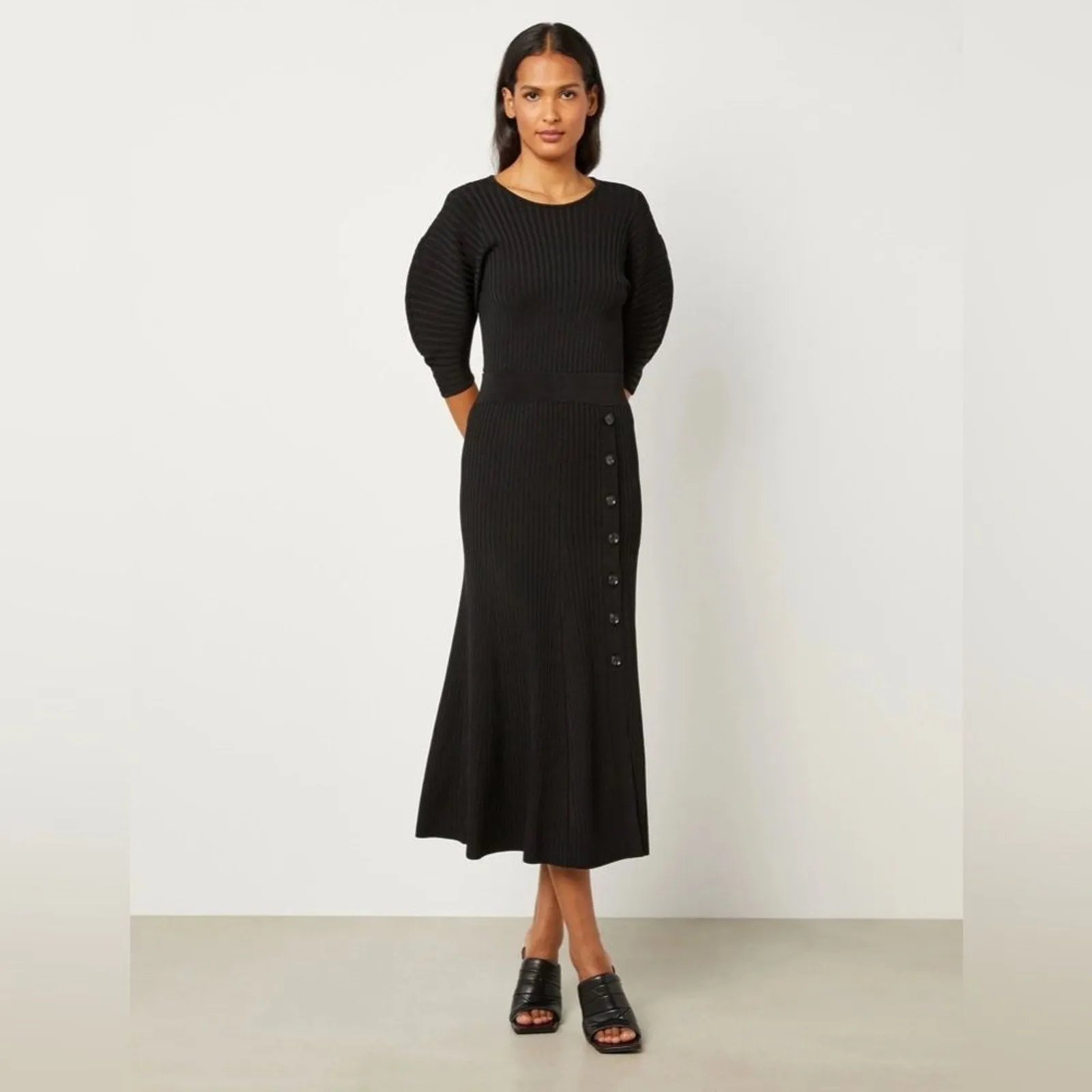 NWT BCBG Women's Jade Ribbed Knit Midi Skirt, Black, Size Small